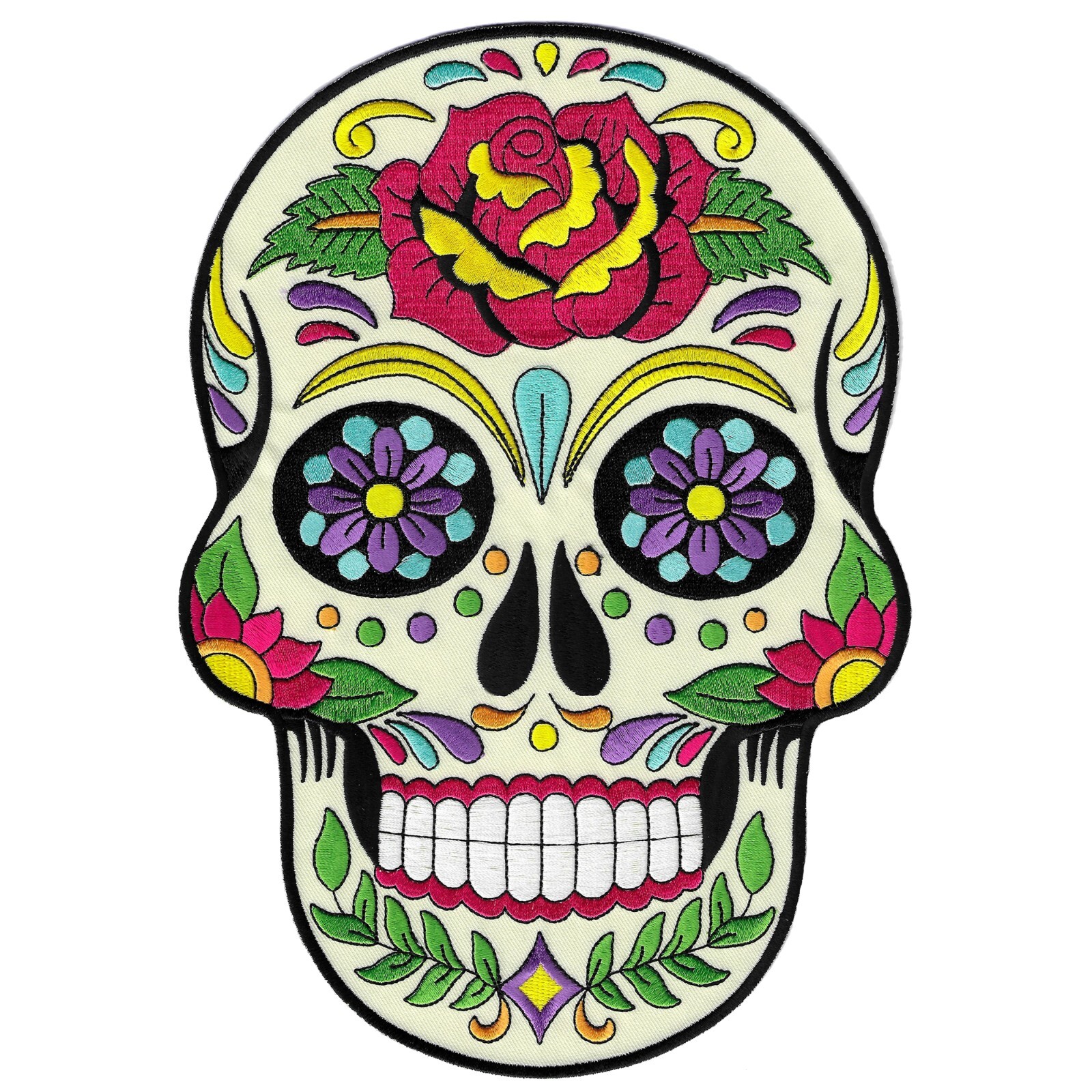 LARGE SUGAR SKULL PATCH iron-on embroidered DIA DE LOS MUERTOS CALAVERA DAY DEAD