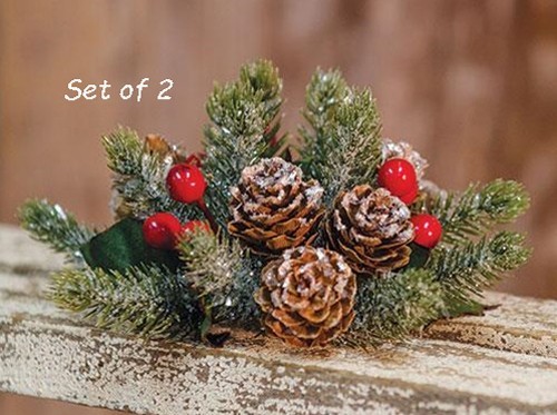Set of 2 - Frosted CHRISTMAS Red Berry 1