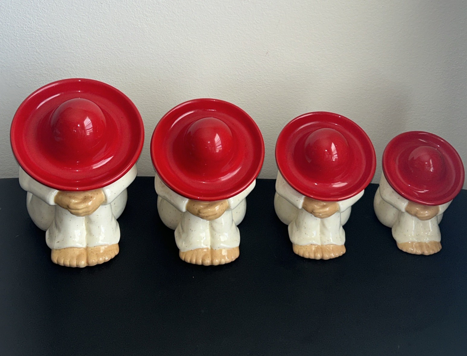 VTG Ceramic Set Of 4 Southwestern Sombrero Red/ Cream Canister Set *READ