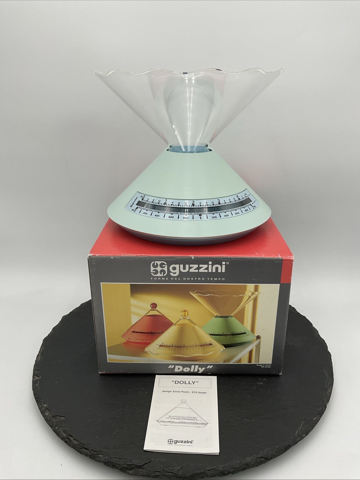 Vtg 1980s Guzzini Dolly mechanical Kitchen Scale Ennio Pasini Italy Box Fliers