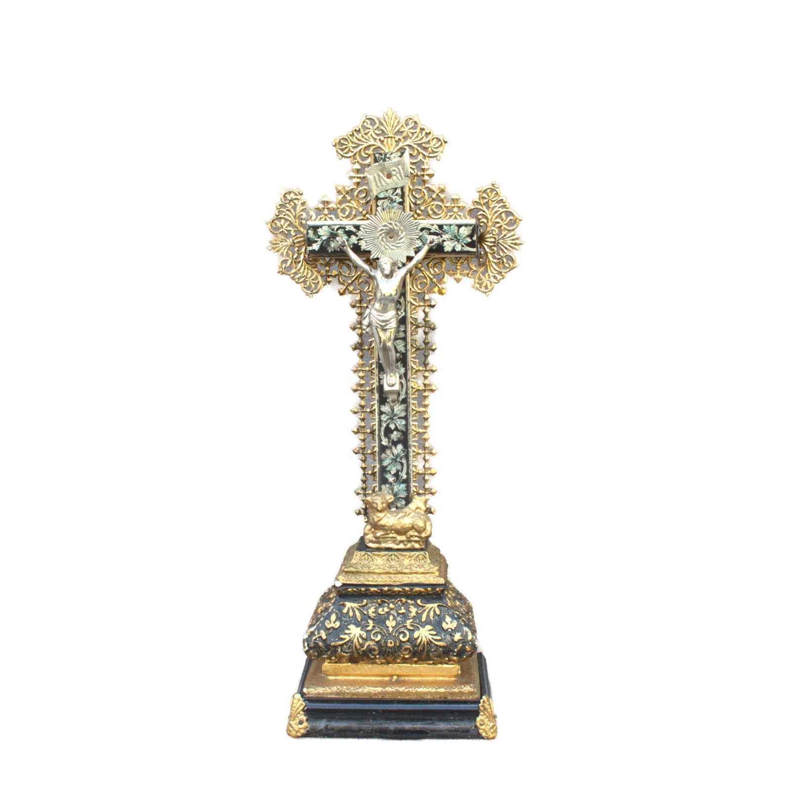 Antique french wooden standing crucifix 14.14