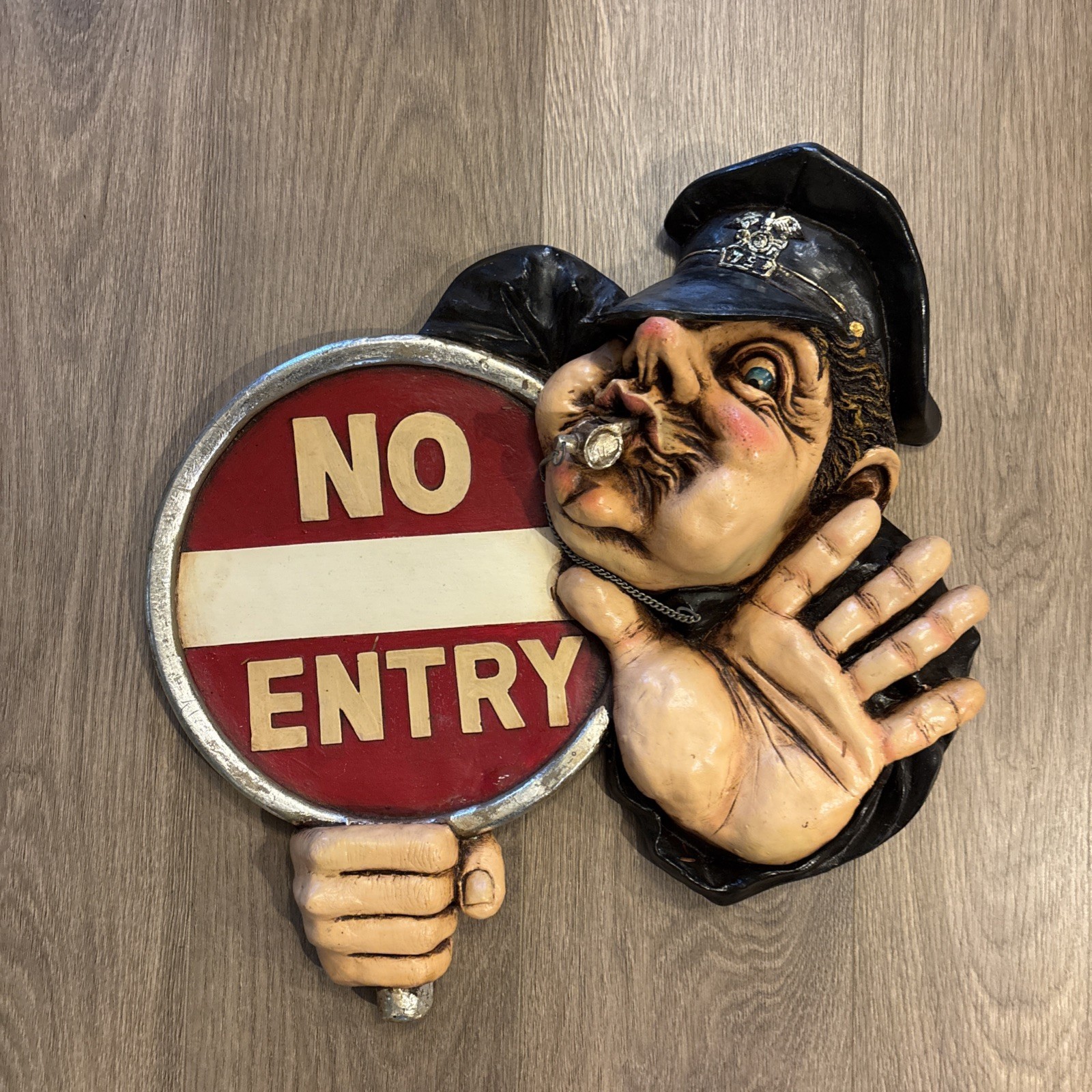 Vintage 3D Police Cop No Entry Wall Plaque Sign Retro Novelty Resin Plaster