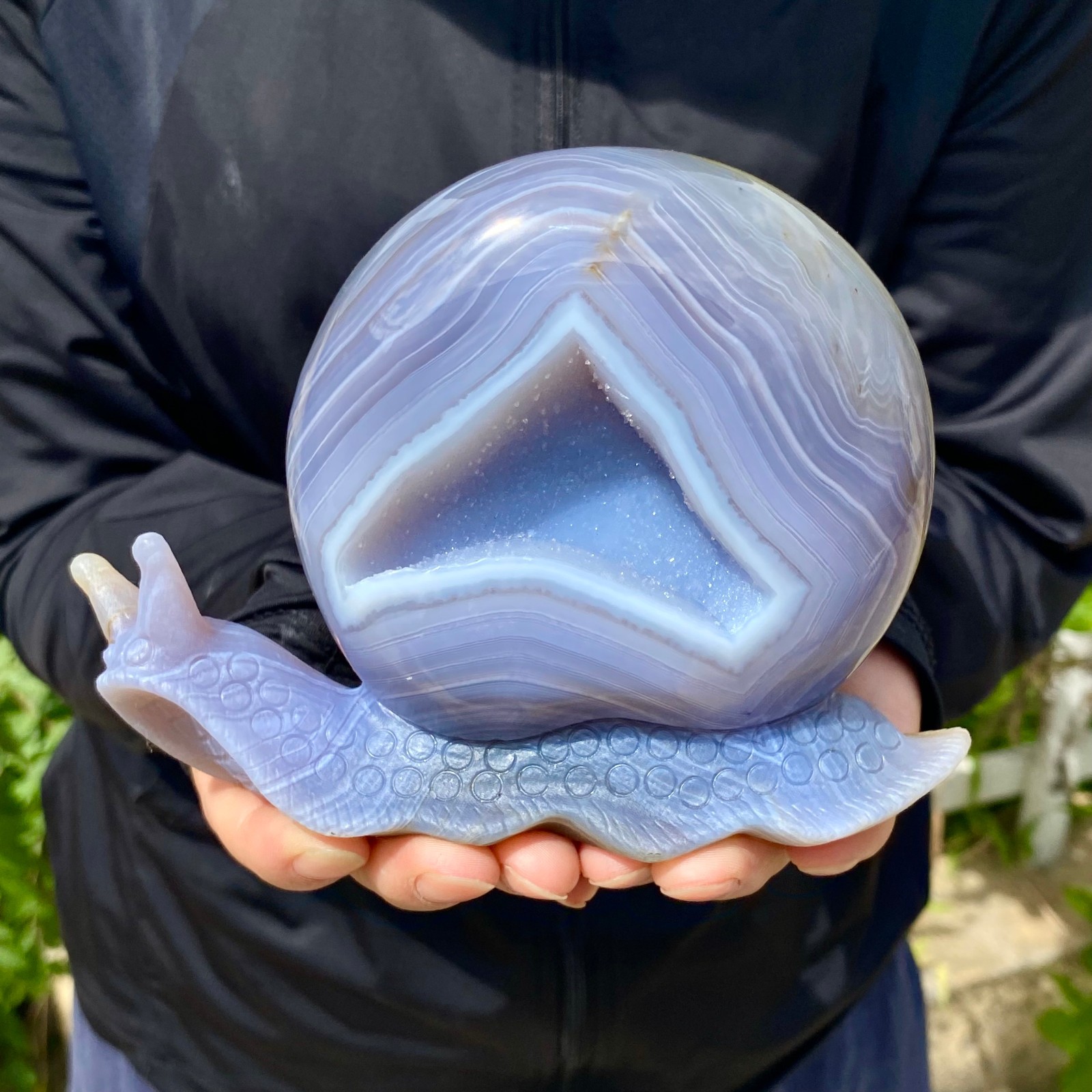 2.02LB Natural agate geode quartz crystal engrave snail skull healing gift decor
