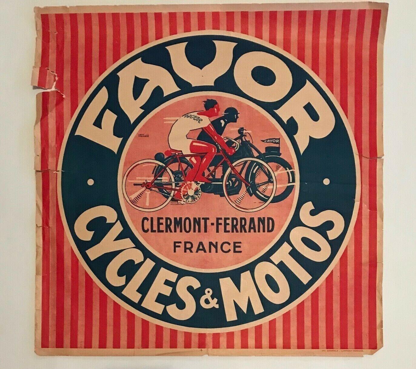 Favor poster motorcycle 1930's cycles & motos square shape, original