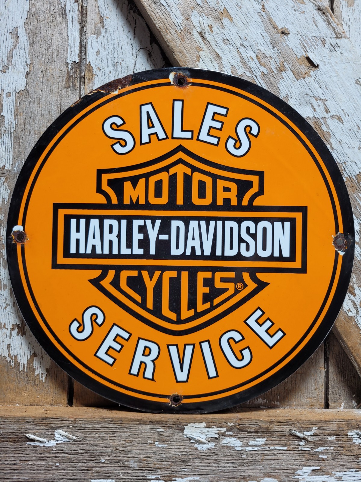 VINTAGE HARLEY DAVIDSON PORCELAIN SIGN OLD MOTORCYCLE BIKER DEALER SALES SERVICE
