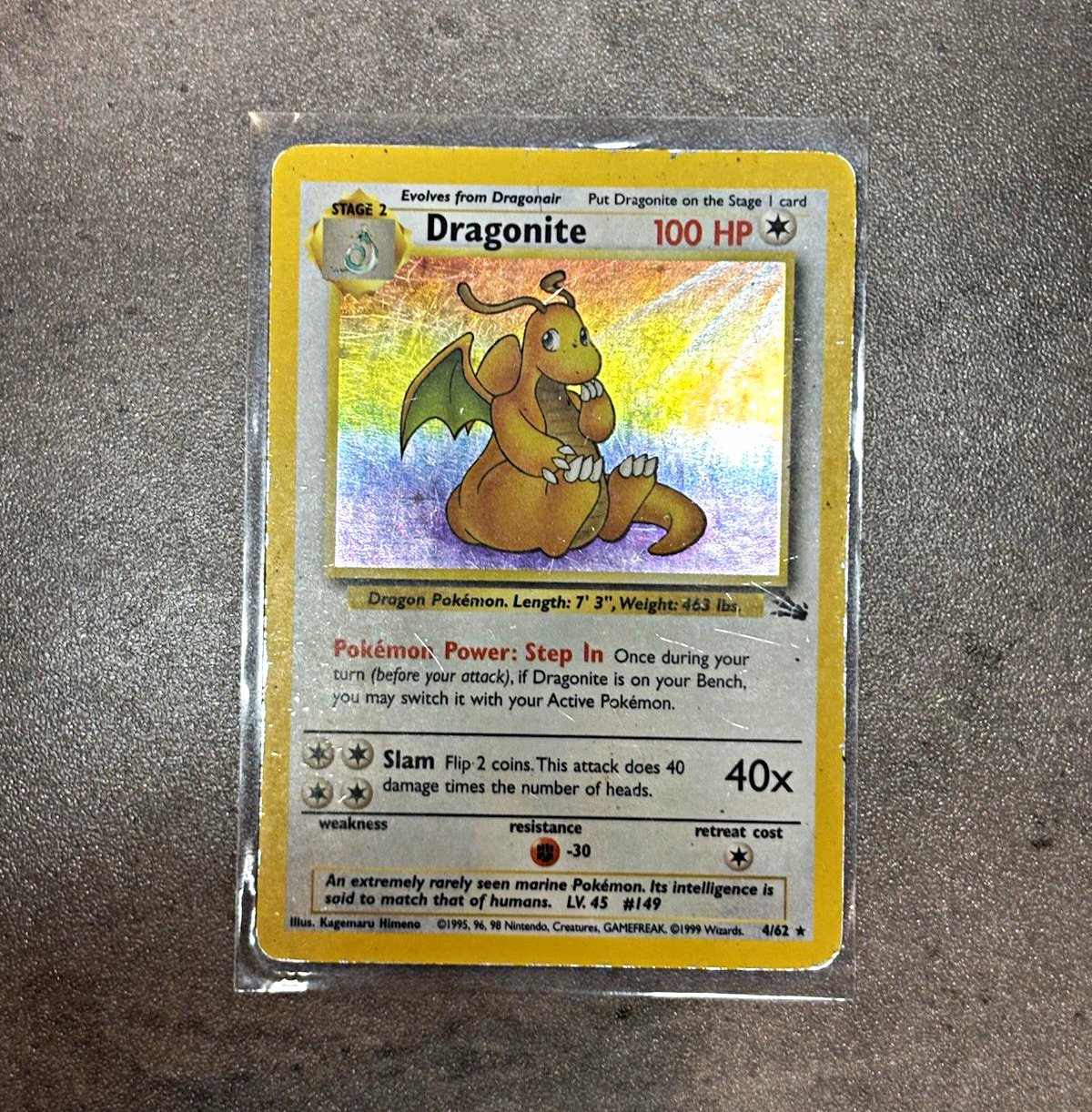 Pokémon TCG Dragonite 4/62 Fossil Holo Rare 1999 HP100 English