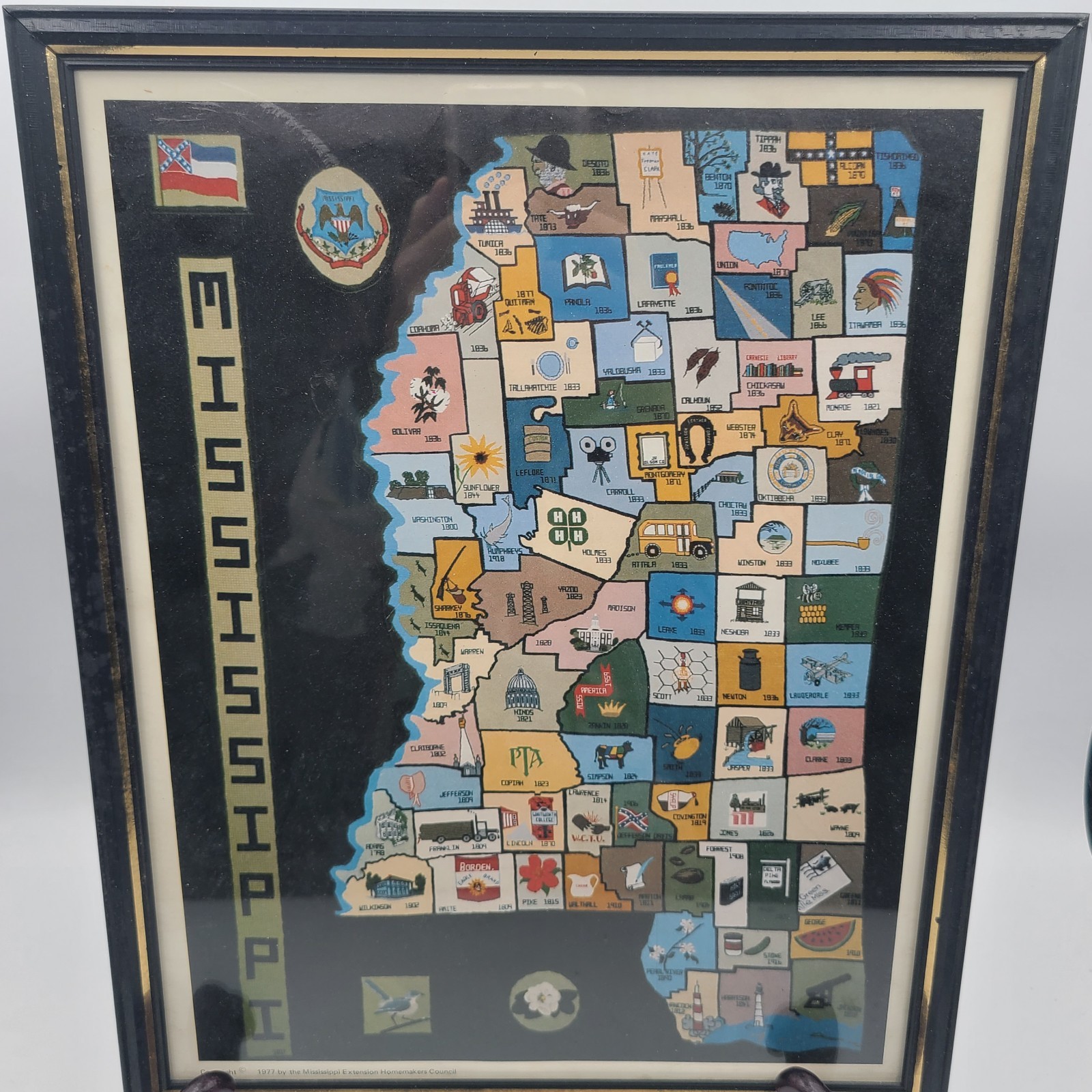 Mississippi State Framed Print Of Needlepoint Map Extension Homemakers Council