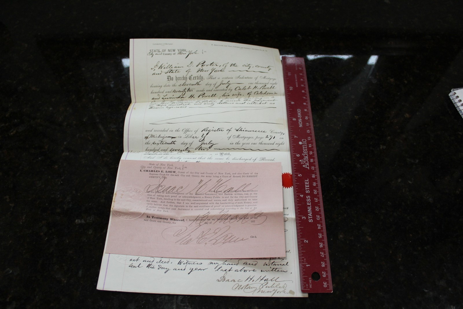 Antique Handwritten Indenture Mortgage 1872 With Notary Seal Page State of NY