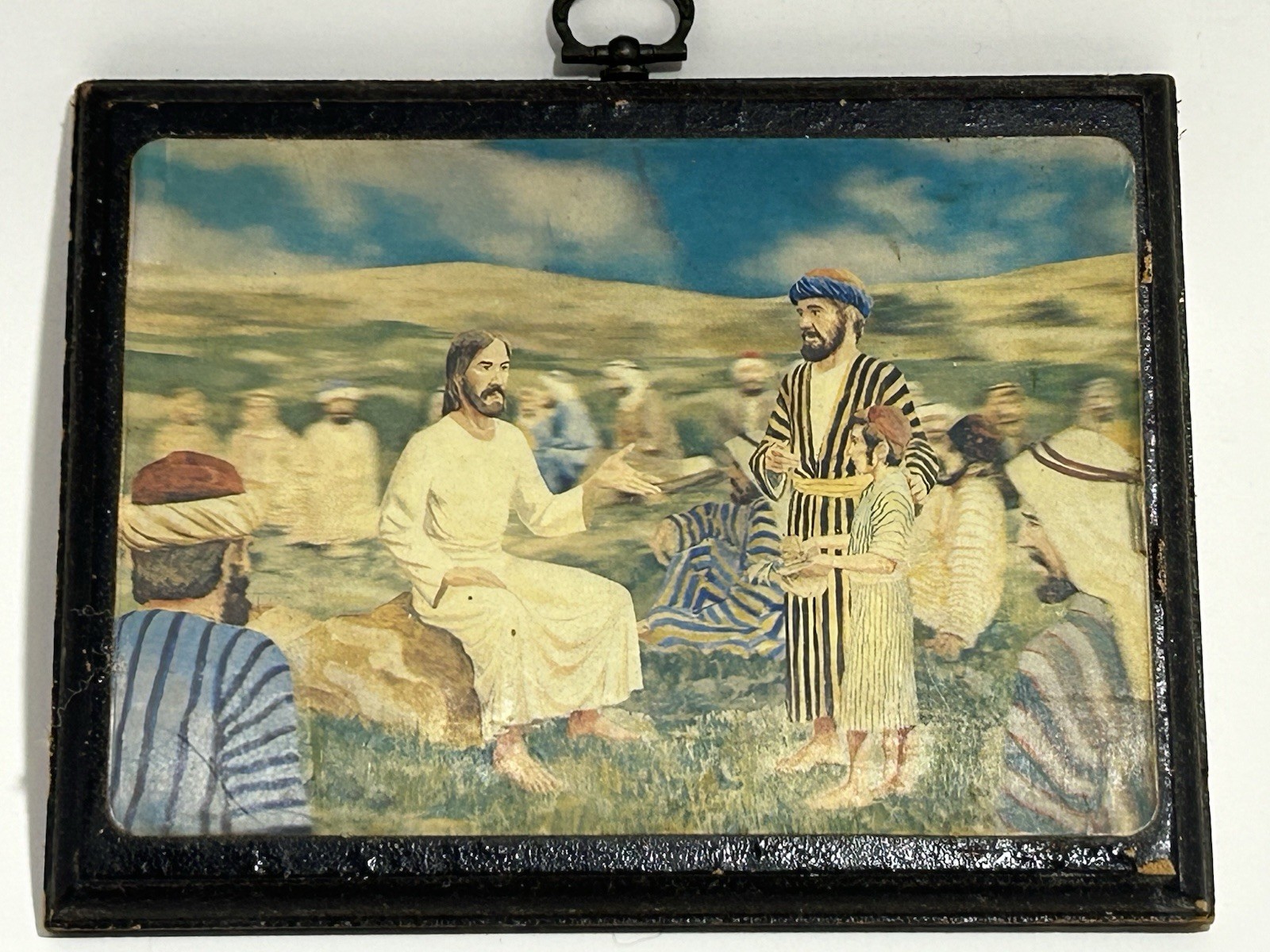 Vintage 3D Lenticular Jesus Feeding 5000 Five Loaves Two Fish Religious Art