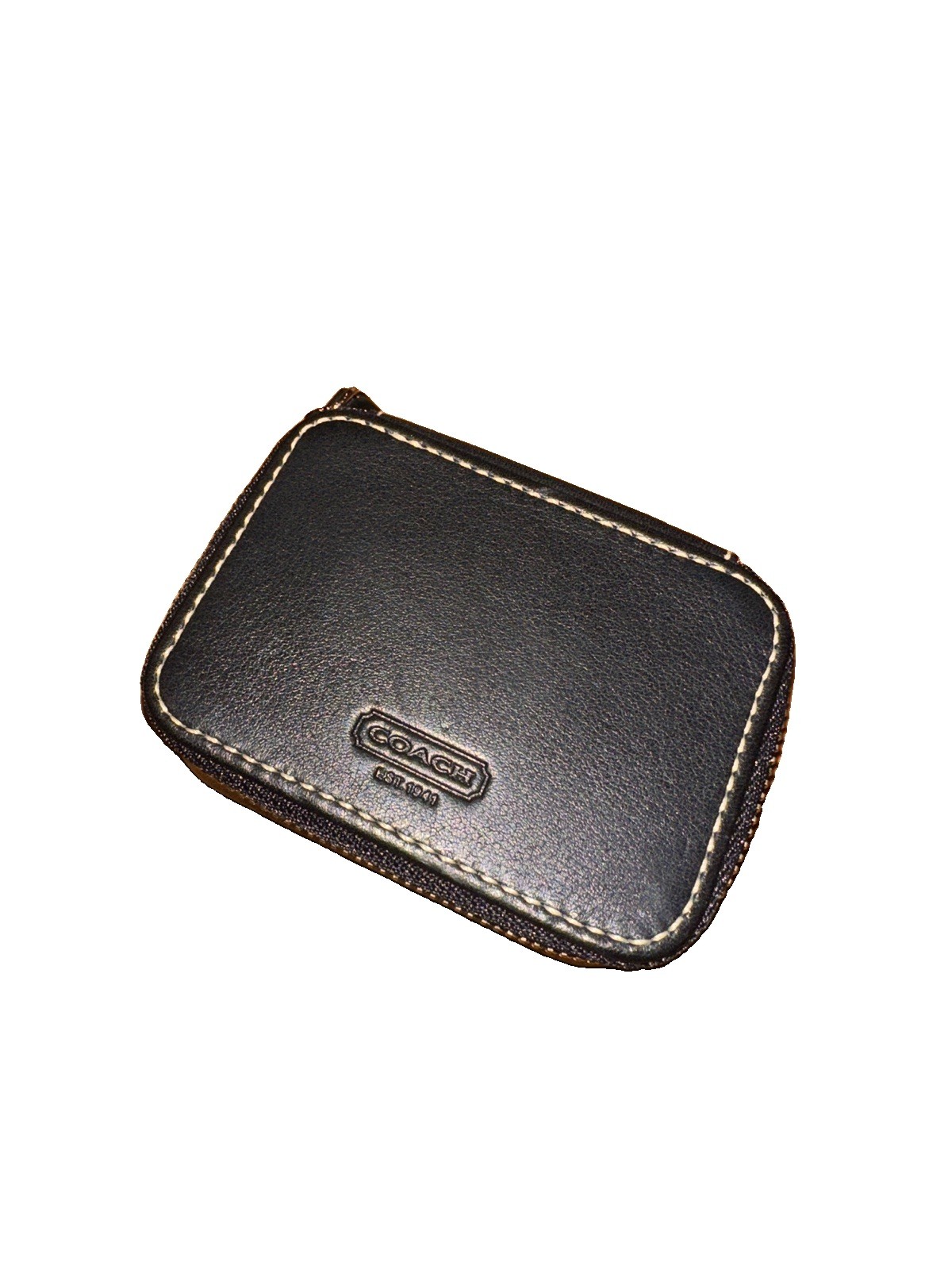 Vintage Coach Black Leather Pill Box Travel Container