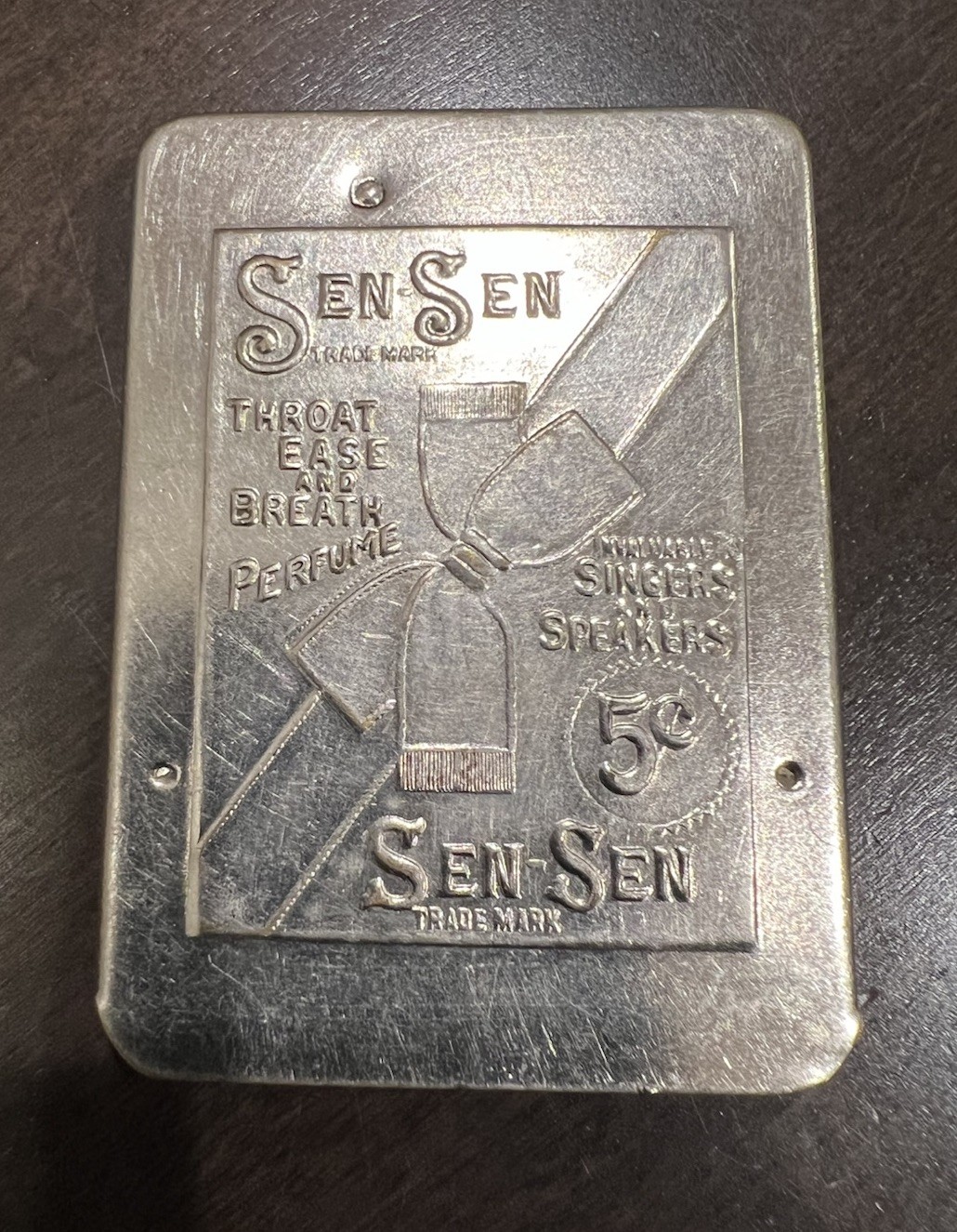 Antique 1912 RARE “Sen-Sen Confection” Metal Bank, Made In Newark, NJ