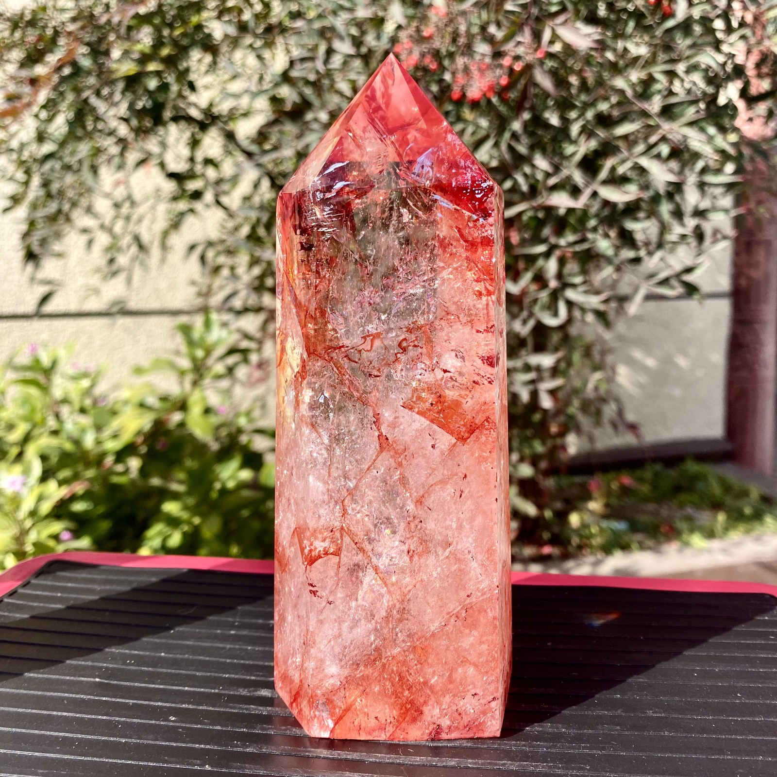 1.82LB Natural Crystal Red Ghost Quartz Mine Crystal Column Decoration