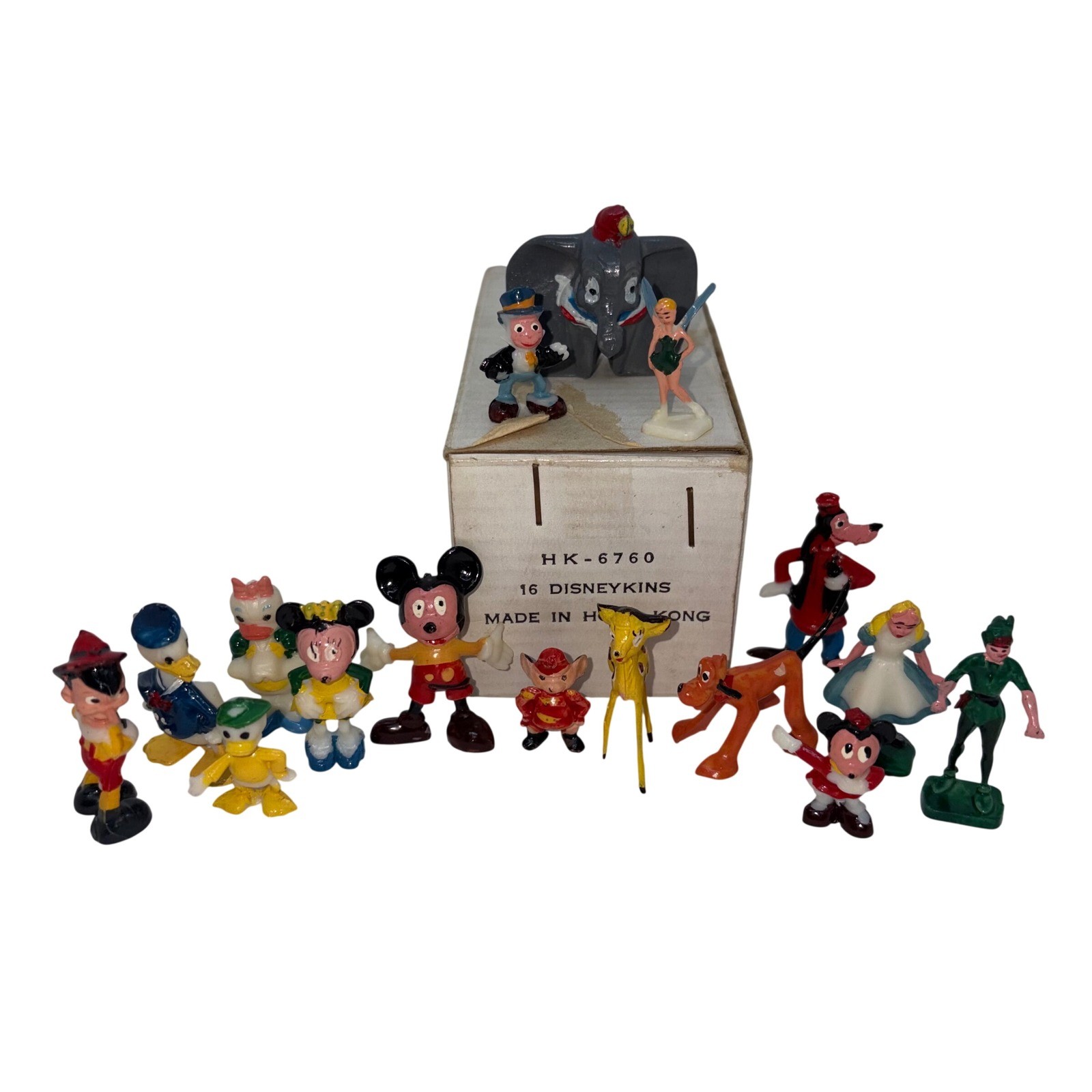 Vintage Disneykins 14pc Miniature Figures Marx HK-6760 Mickey Dumbo Peter Pan