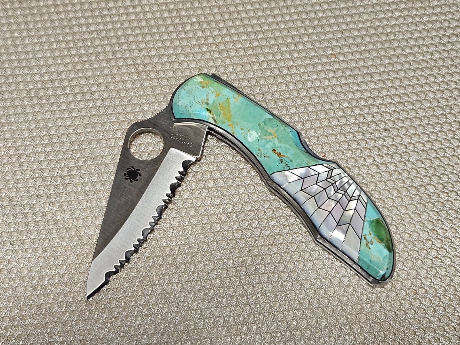 Spyderco Delica Custom Knife  Santa Fe Stoneworks Collectible Turquoise/MOP