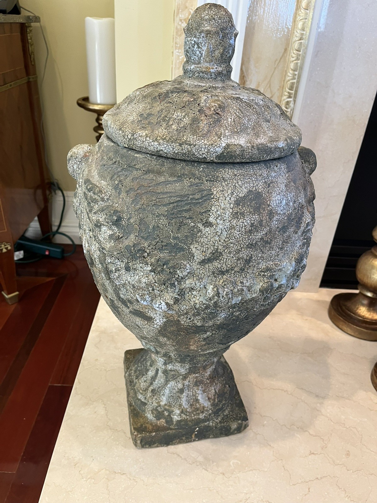 Pair of 19th C. French Terracotta White Urns in excellent condition. Original 