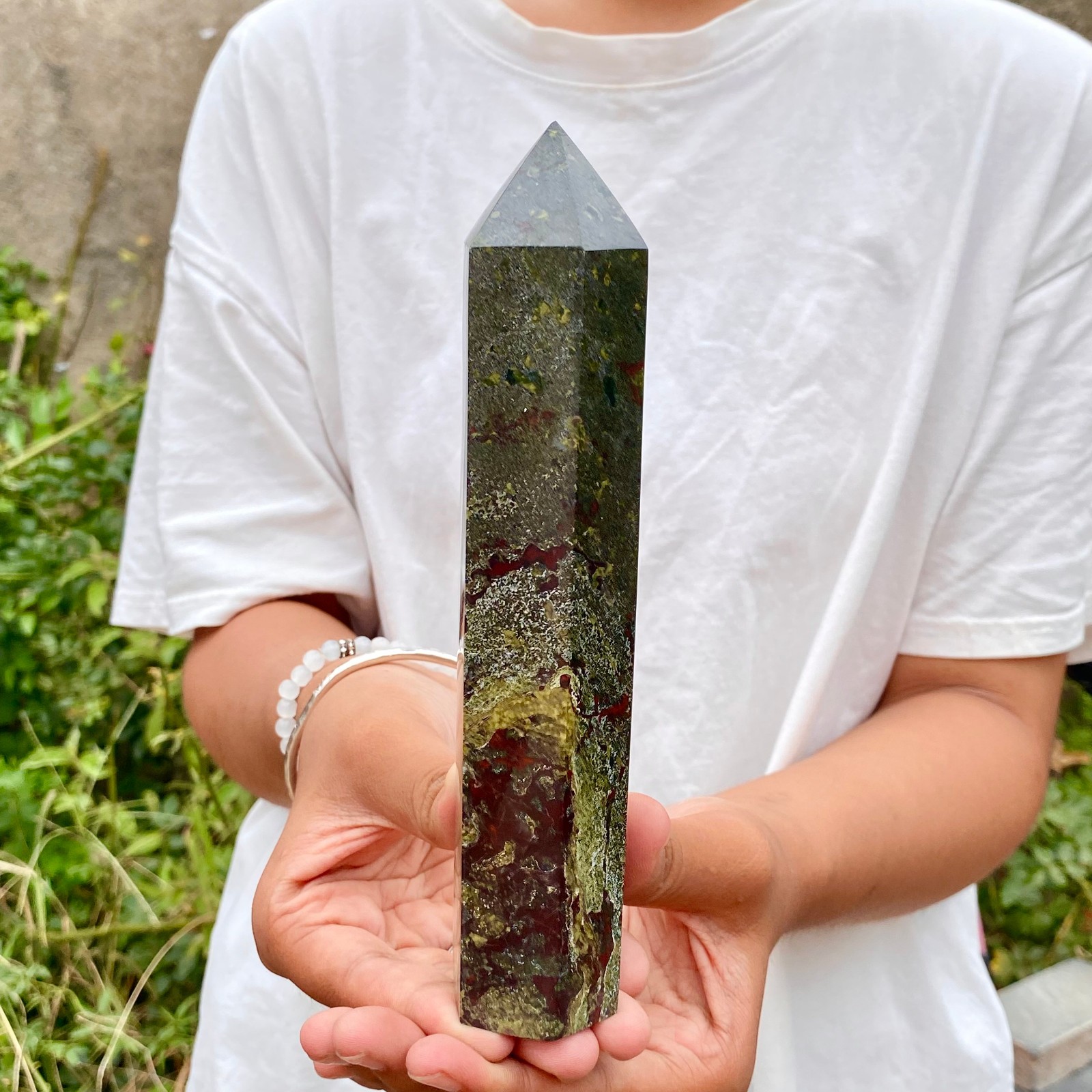1.3LB  Natural dragon blood stone Column Quartz Crtal Obelisk Energy Healing