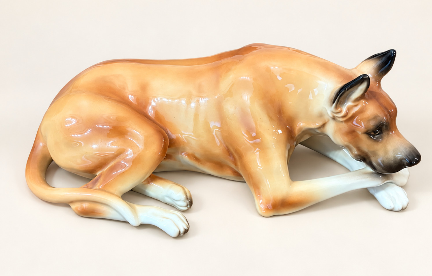 Vintage Ceramic Great Dane Dog Figurine Lying Down With Bone 8
