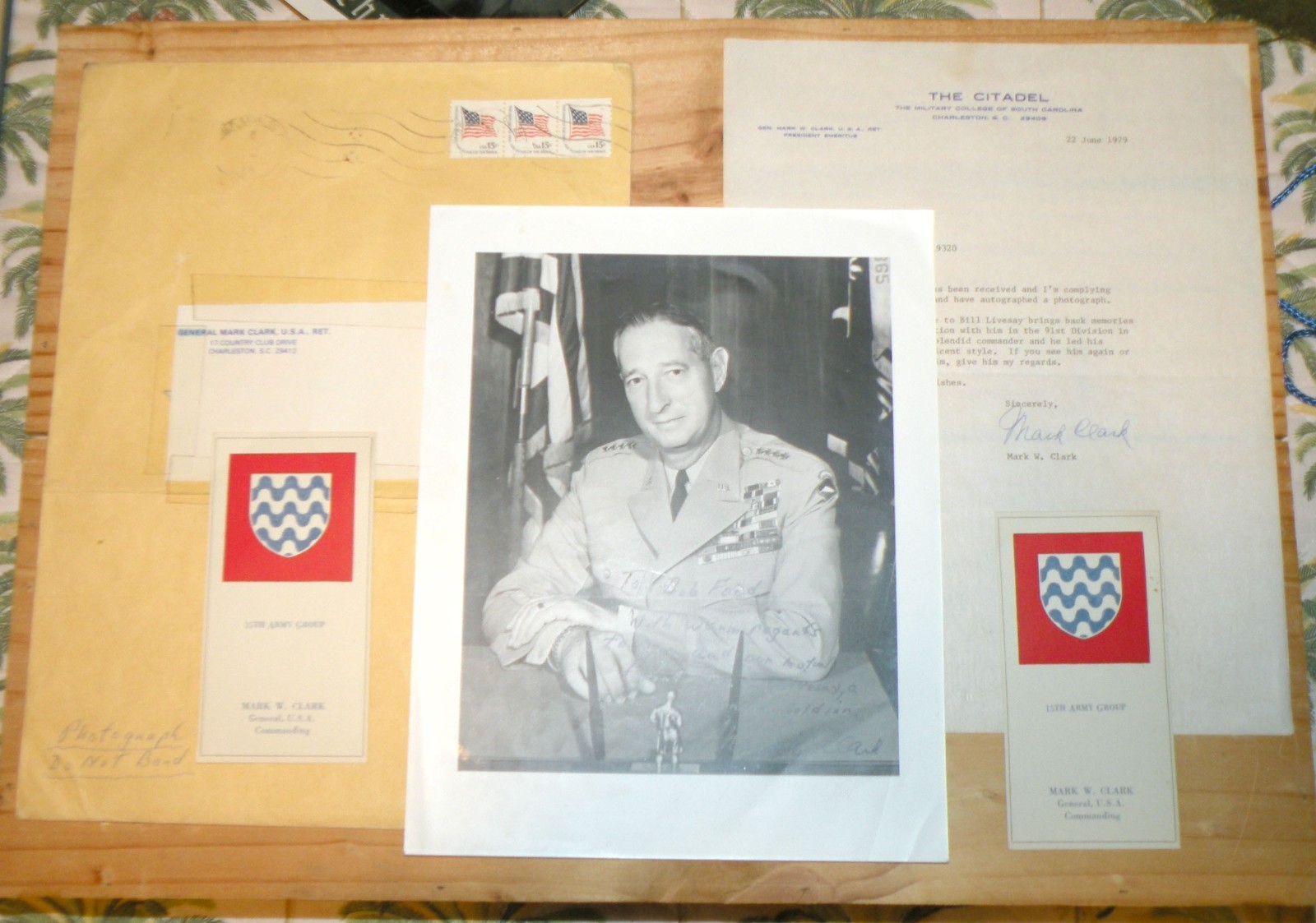 WWII WW2-General Mark Clark 2 AUTOGRAPHS Personal Letter Cards Mailer BOB FORD