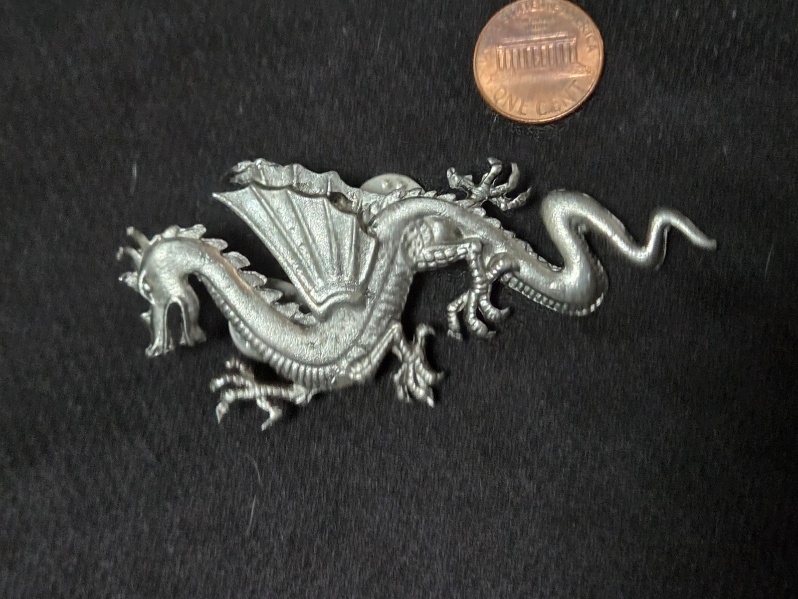 Vintage Pewter Mythical Dragon Fantasy  Lapel Hat Brooch