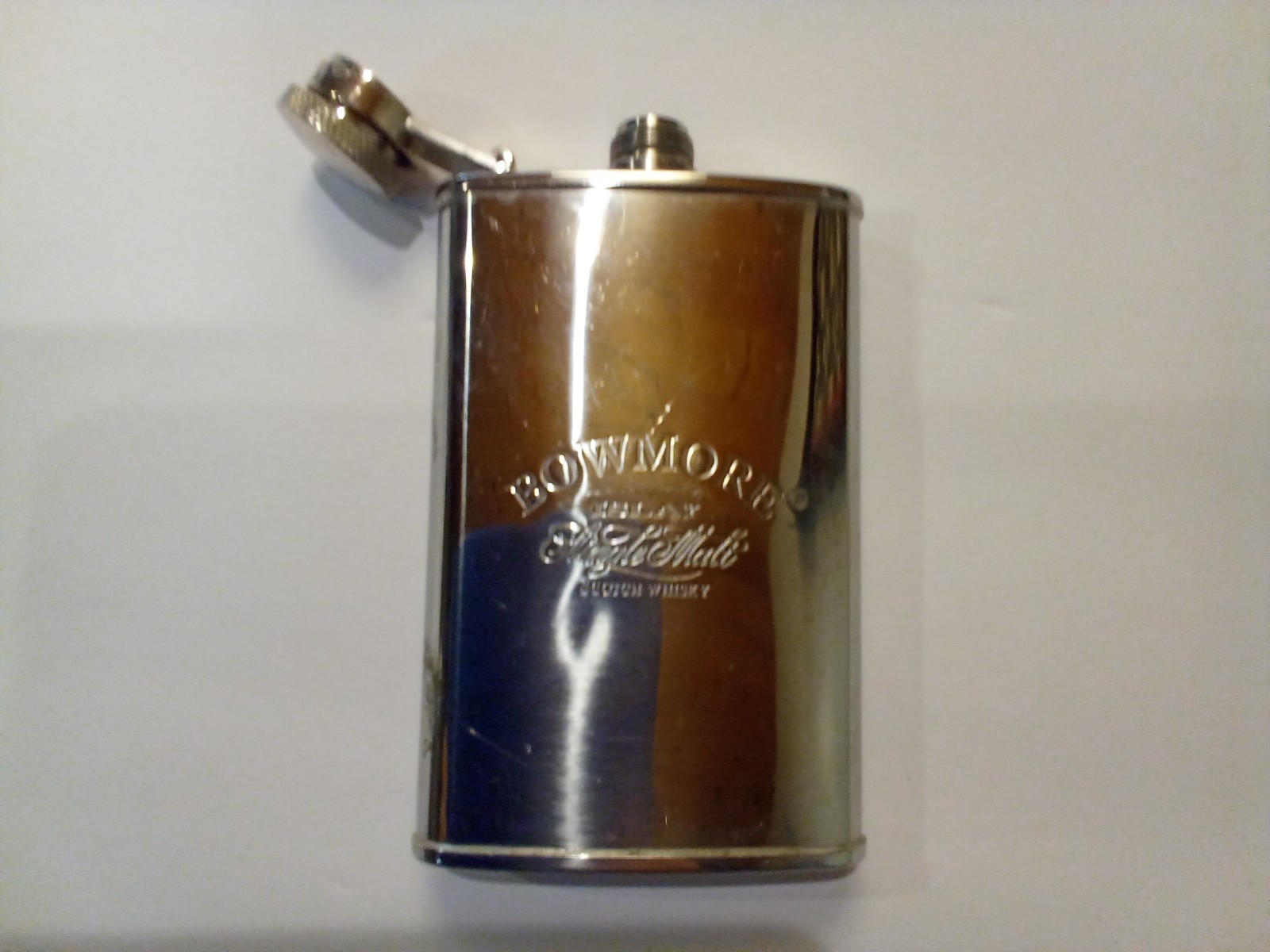 vintage Bowmore Islay 3 1/2 oz stainless steel flask