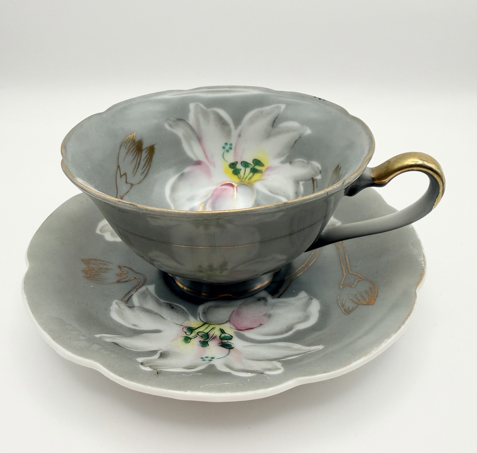 Vintage Orion Occupied Japan Teacup & Saucer Set Hand-Painted Lotus Lily Flower