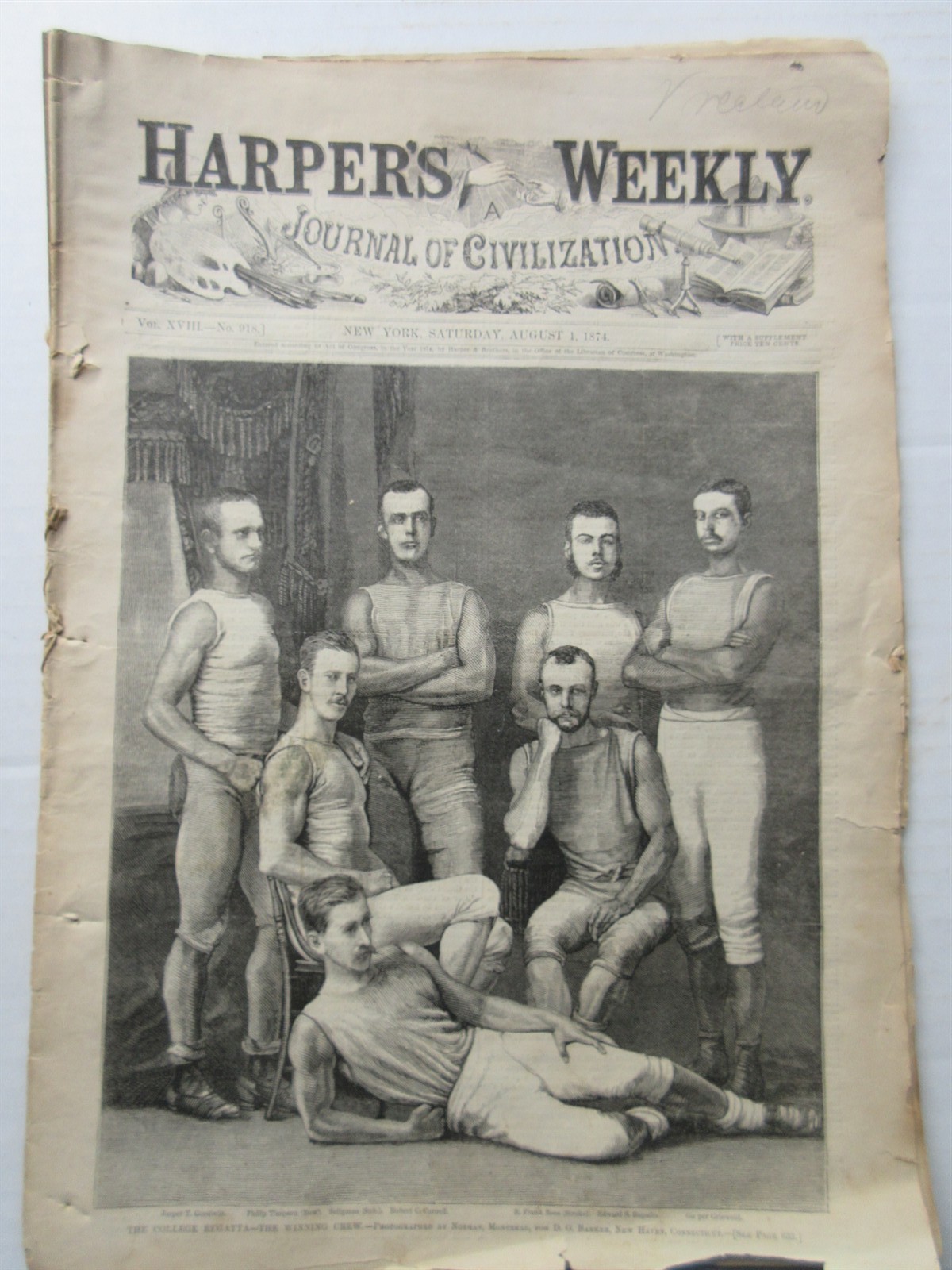 Harper’s Weekly August 1 1874 Columbia College University Crew Chicago Fire 