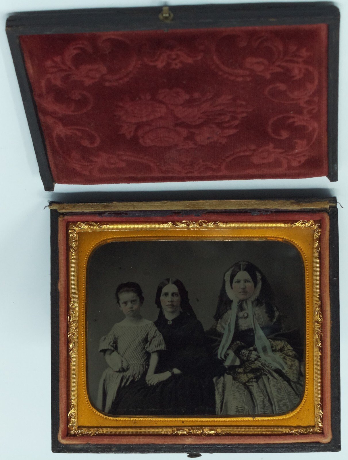 Antique 1/6th Plate photograph of Young Women and girl