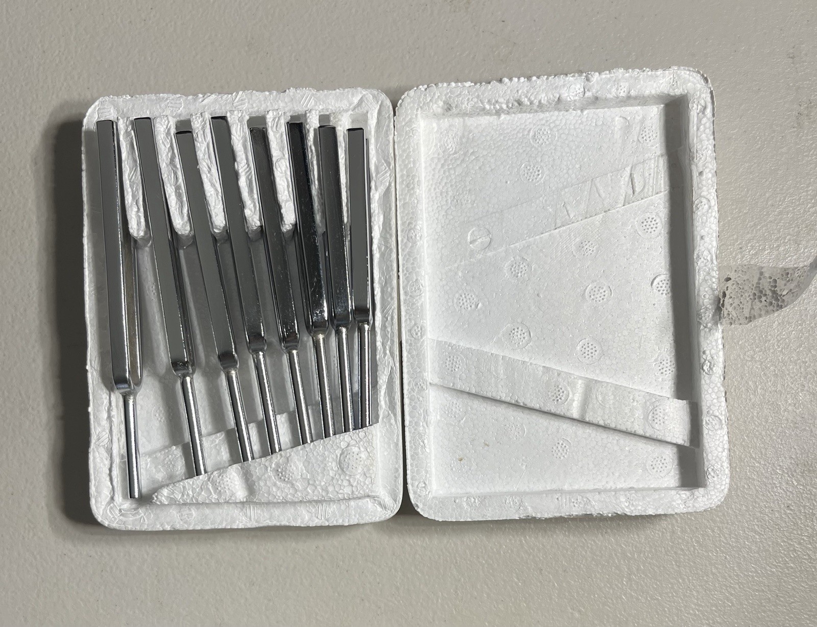 Vintage Steel Tuning Fork Set of 8 Scientific Pitch Physics Lab Sound Resonance