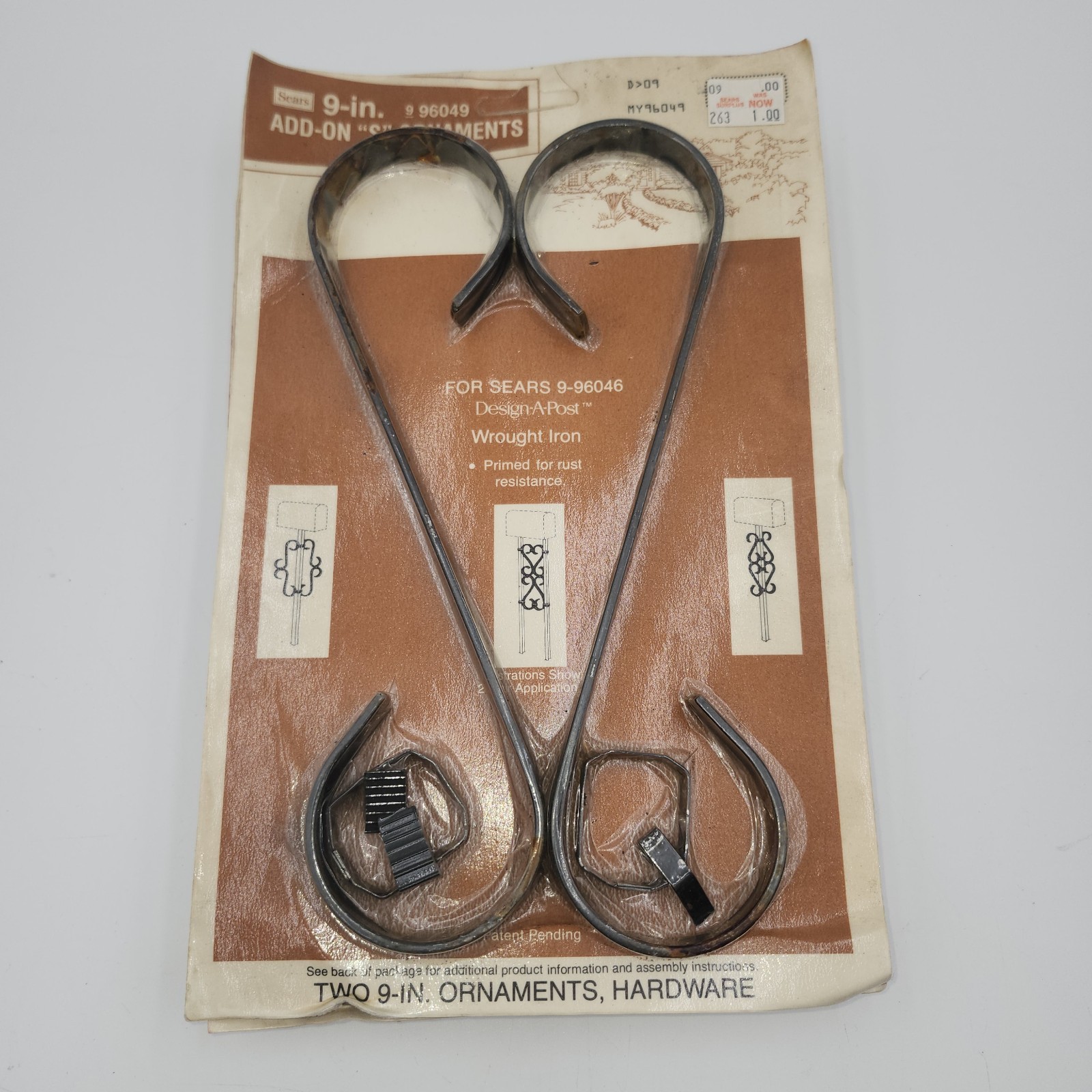 2 Vintage Sears Wrought Iron S Hardware Brackets 9 in. Porch Rail Ornament Trim