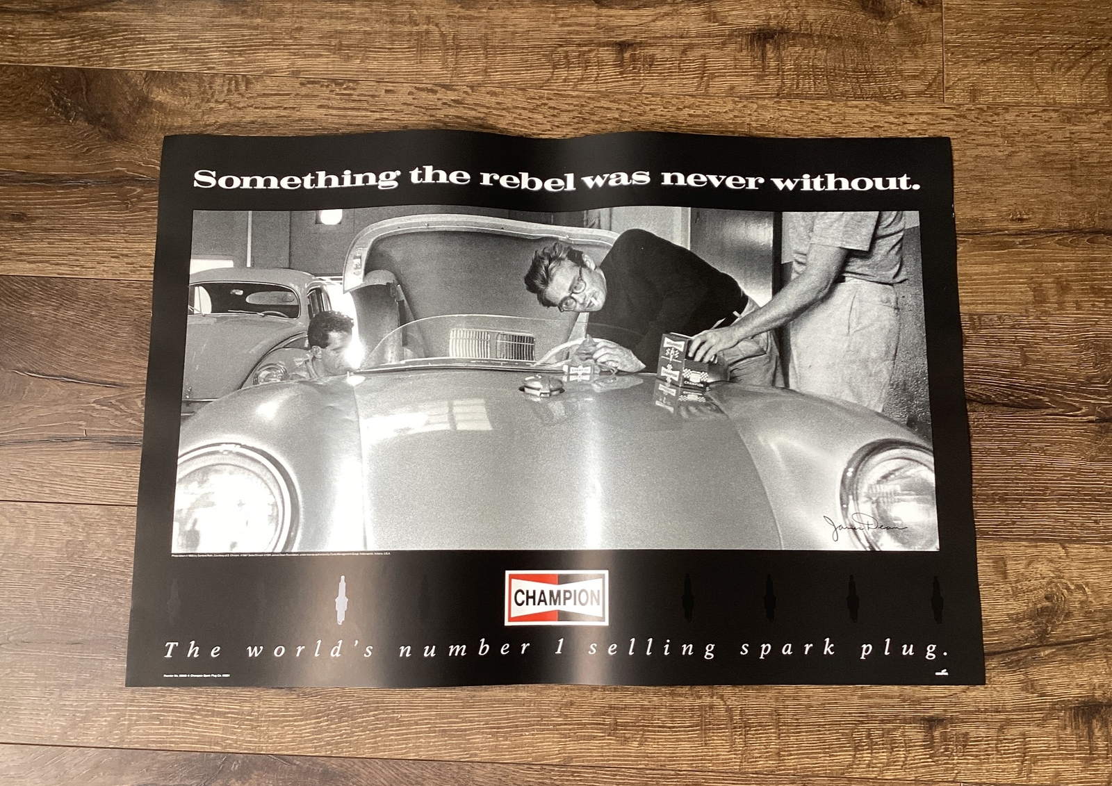 NOS 1991 James Dean Champion Spark Plugs Porsche 550 Spider Poster 