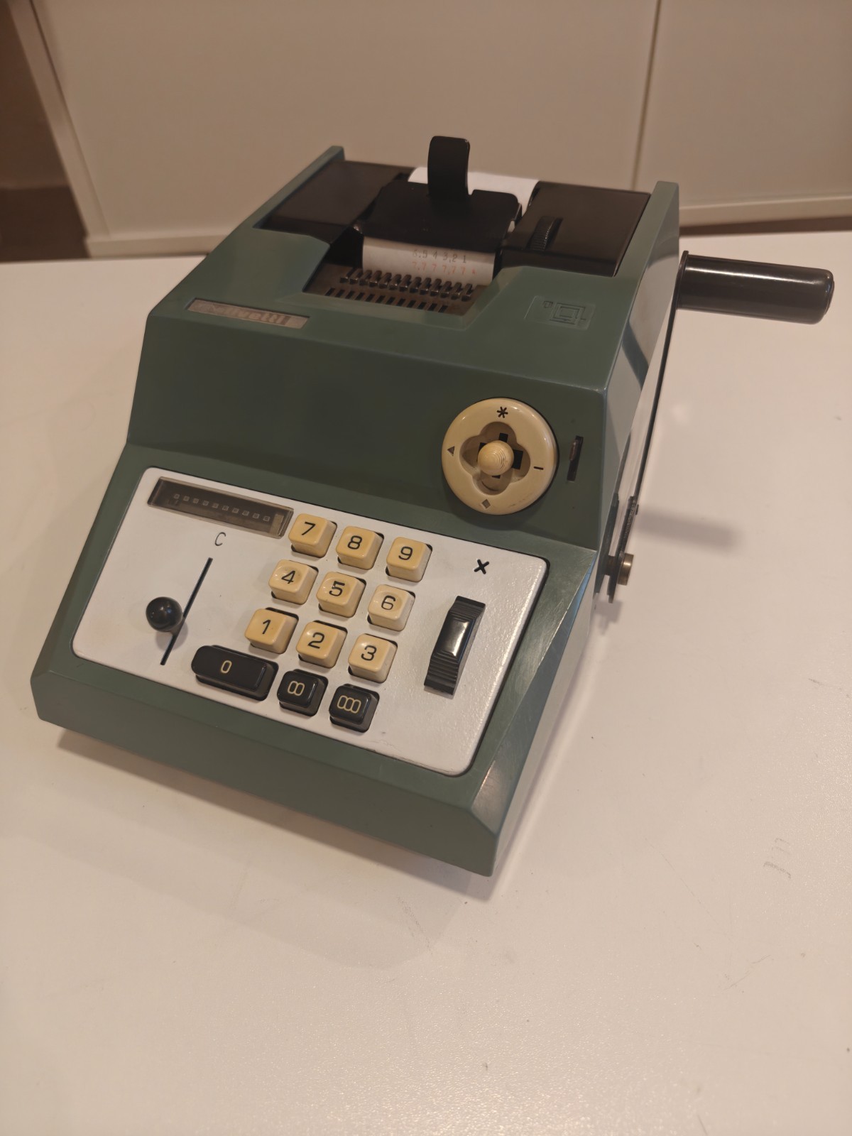 OLIVETTI SUMMA PRIMA 20 ADDING MACHINE. GREEN. MANUAL.MARCELO NIZZOLI DESIGN 60s