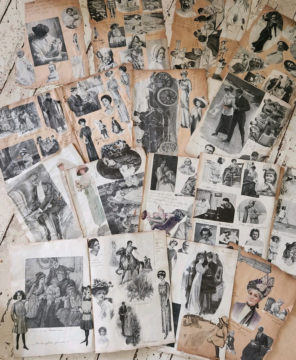 1900s Antique Handmade Victorian Scrapbook Album Ephemera Cut-Outs  Ephemera