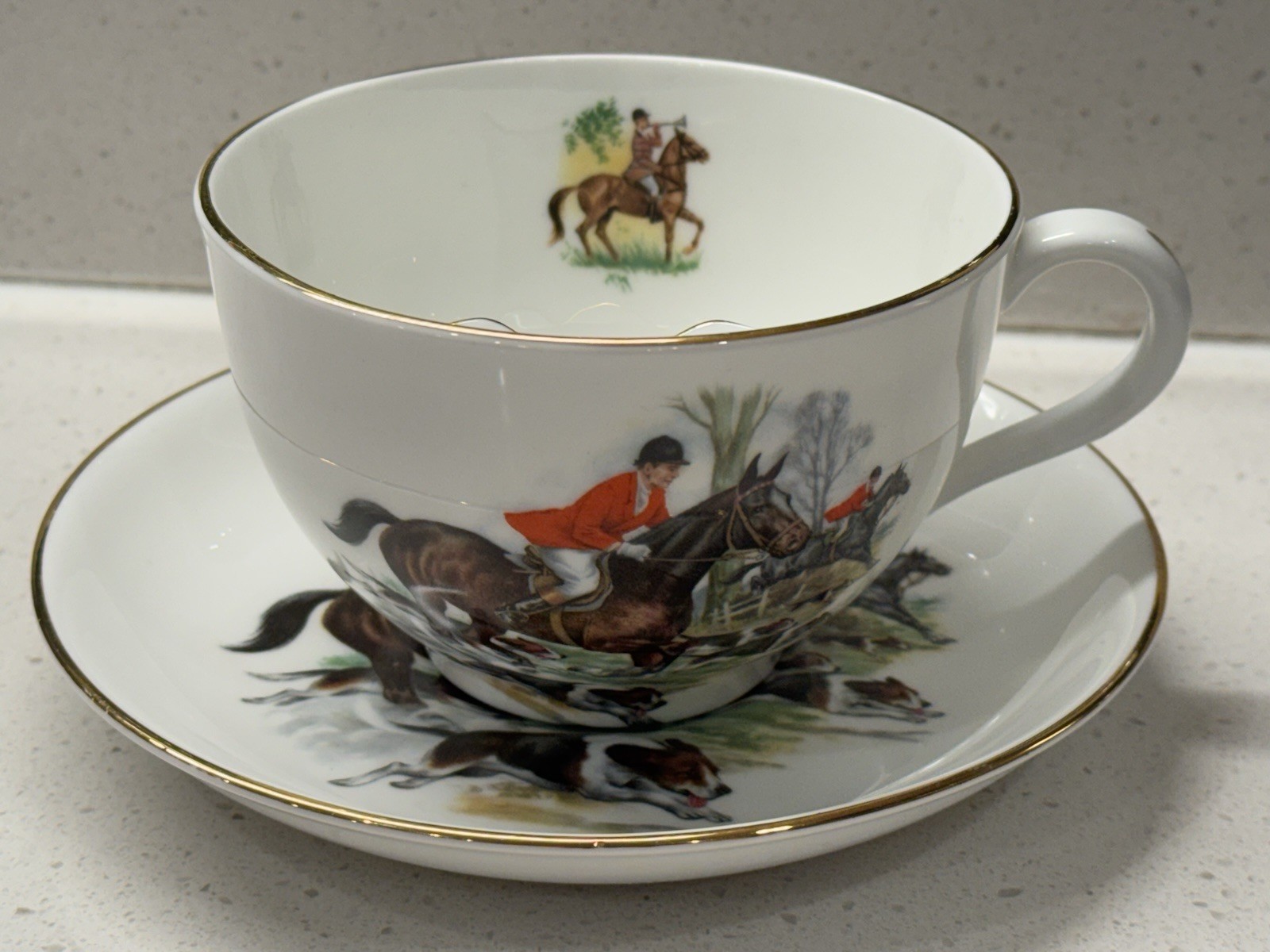 Vtg Hammersley oversized mustache cup tea / coffee cup & saucer, equestrian hunt