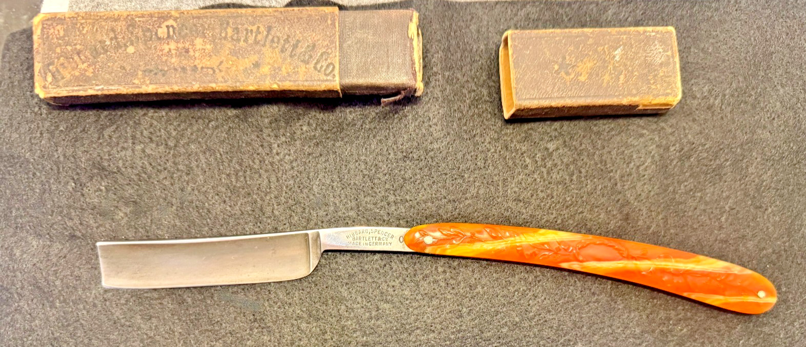 Antique Hibbard Spencer Bartlett Straight Razor Germany Ornate Celluloid w Box