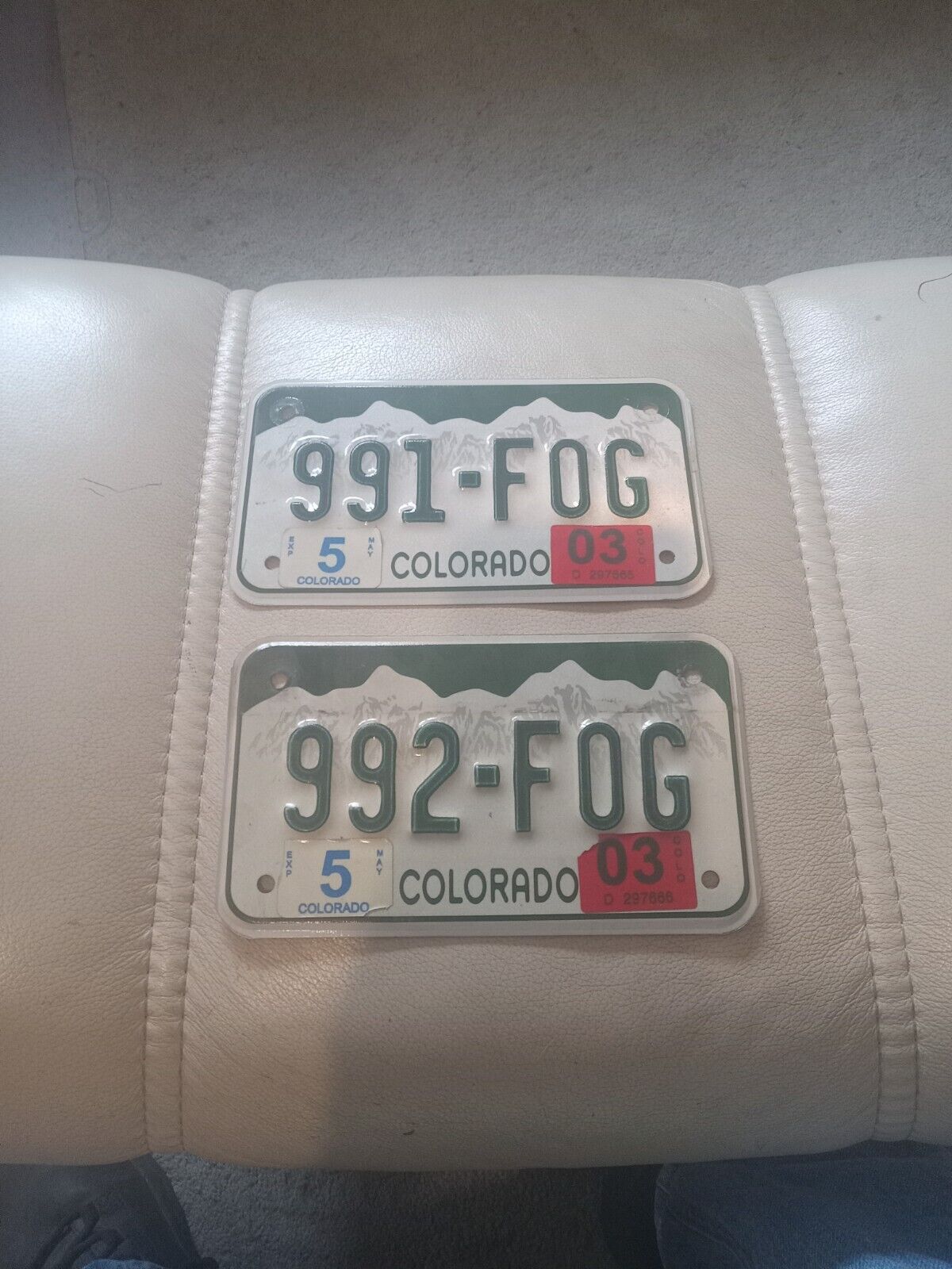 Vintage Colorado motorcycle plates, set of 2 . Sequential numbers.  2003 tags.