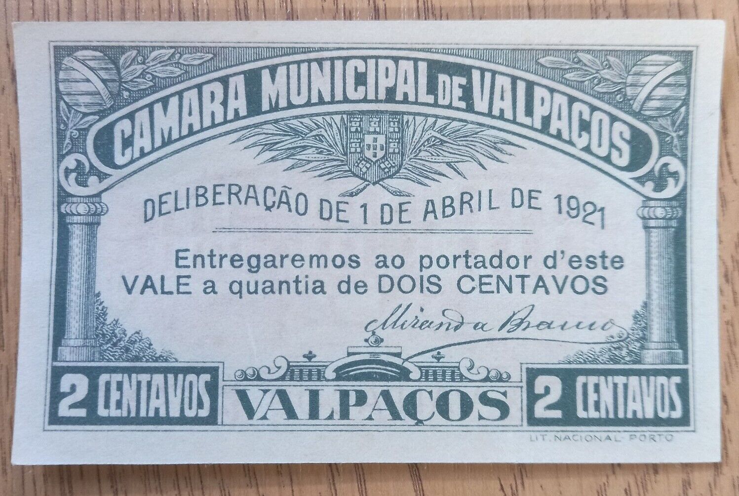 Portugal Camara Municipal Valpacos Note: 2 Centavos, 1921