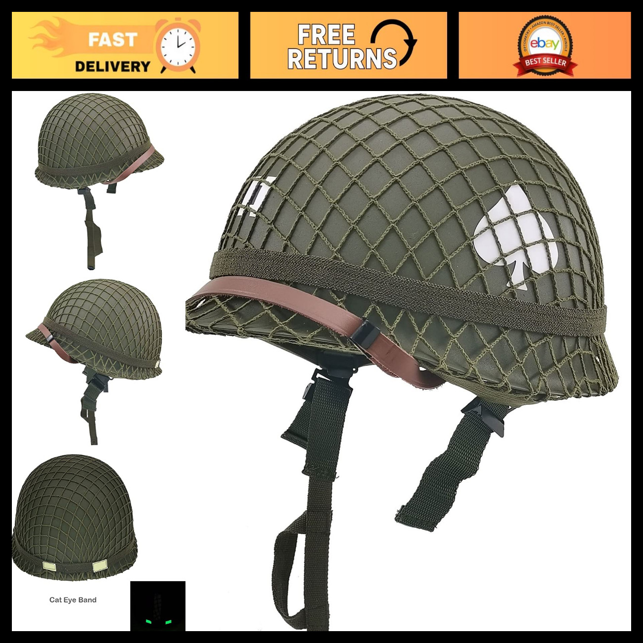 WW2 US Army M1 Helmet Replica - Metal Steel Shell, Canvas Chin Strap, DIY Paint