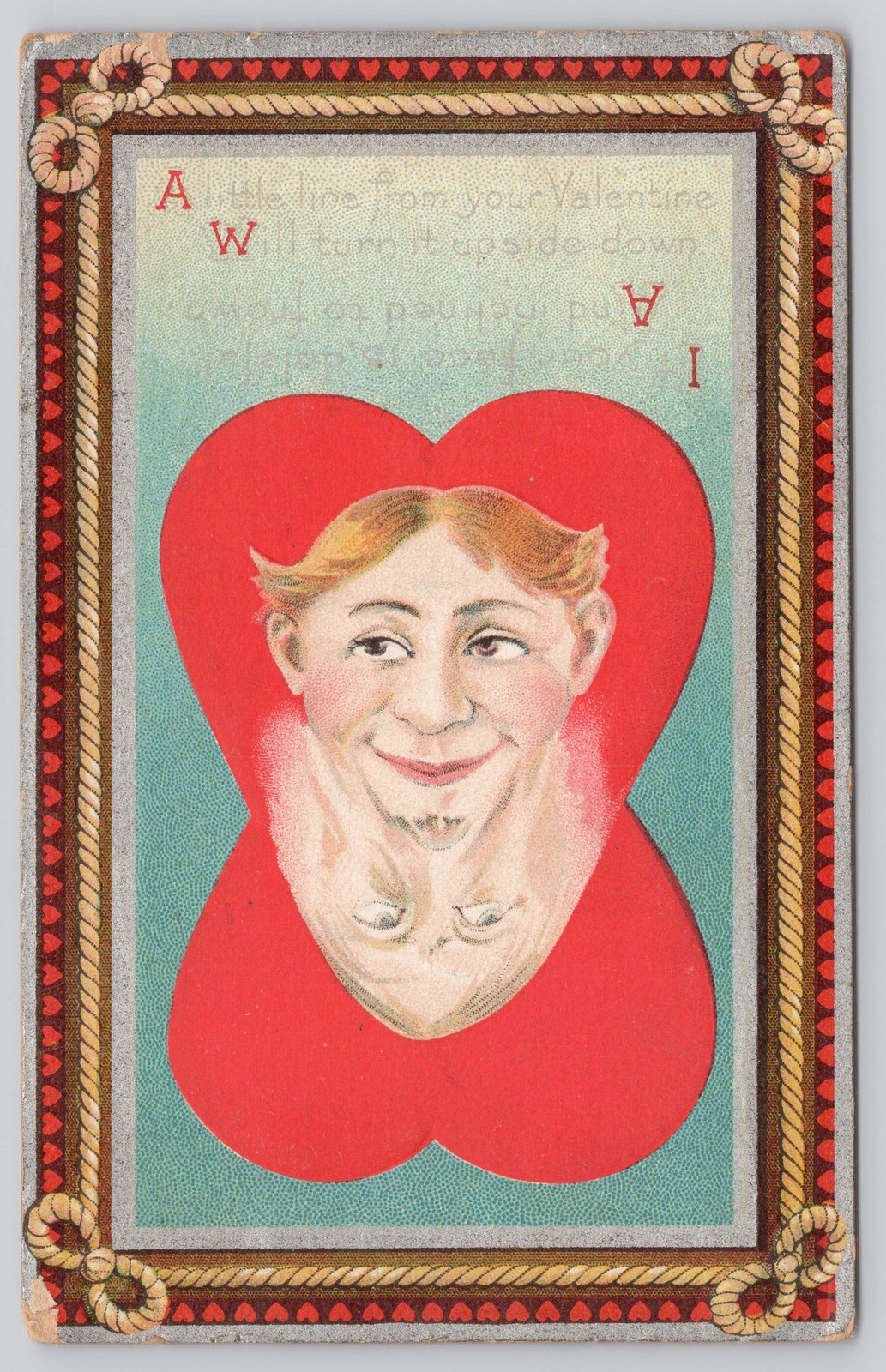 Upside Down Face Valentine Postcard Rochester NY 1910 Novelty