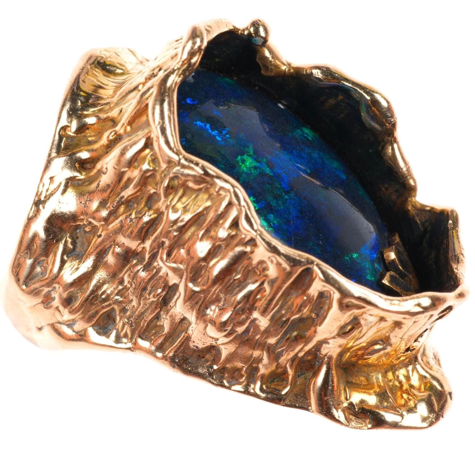 sz7 Large vintage 14k yellow gold brutalist southwestern opal ring