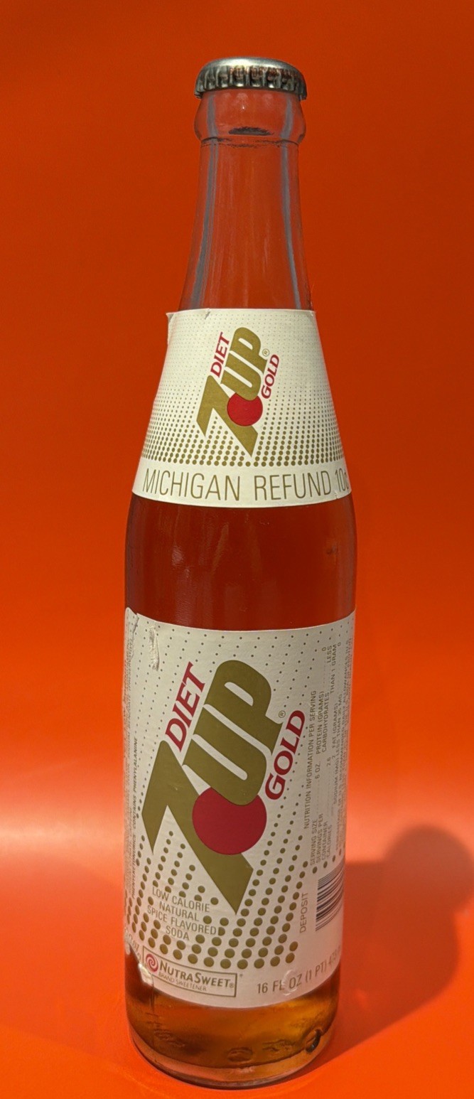 Vintage GOLD Diet 7 Up Bottles, Full Sealed Bottle.
