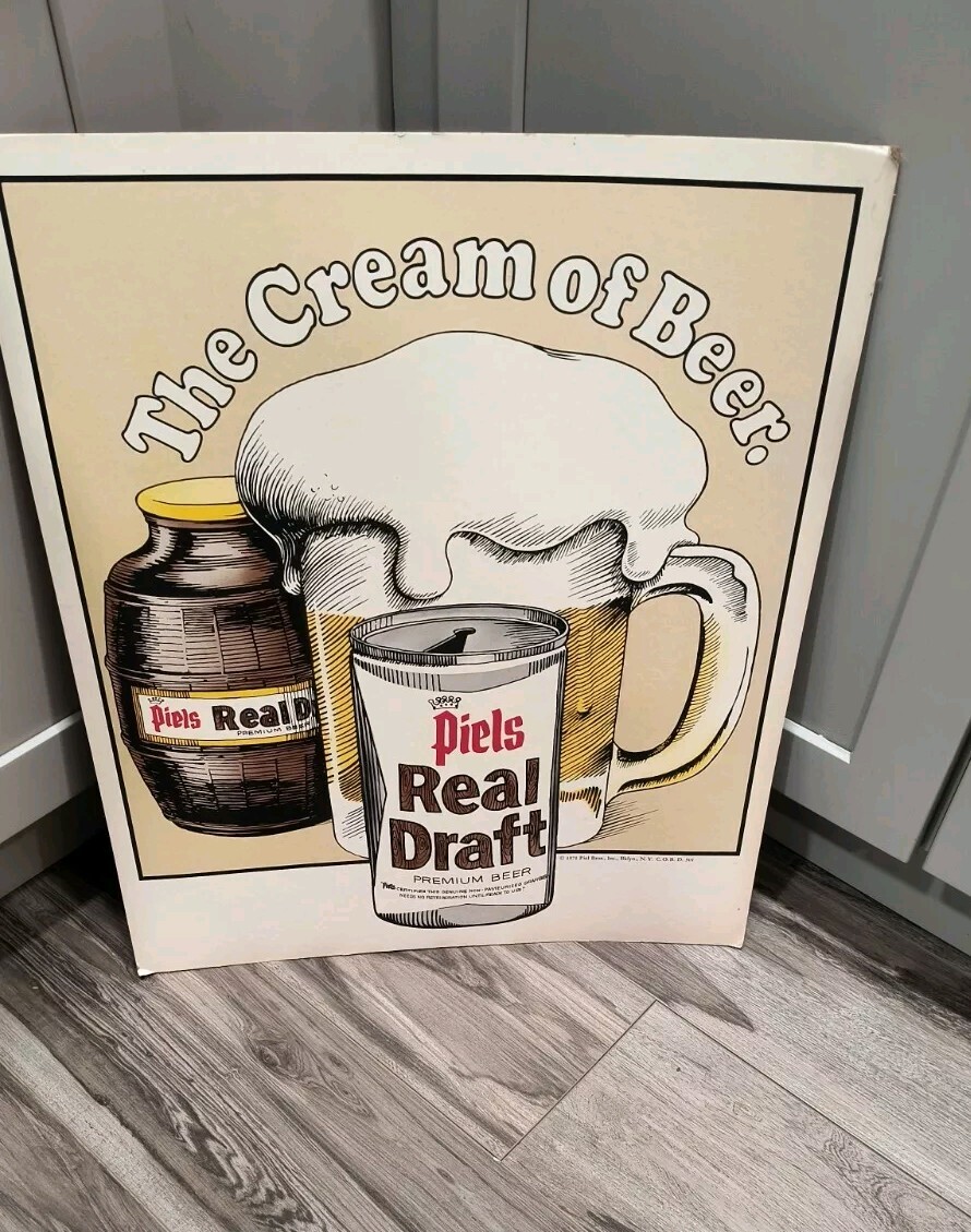Vintage Piel's Beer Sign Easel back 1971 Bar Piel Bros NY Cream Advertising