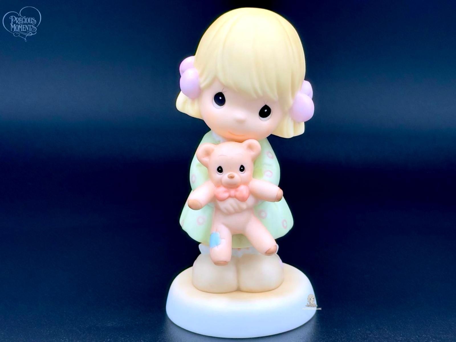 Adorable Precious Moments Girl Figurine Holding Teddy Bear