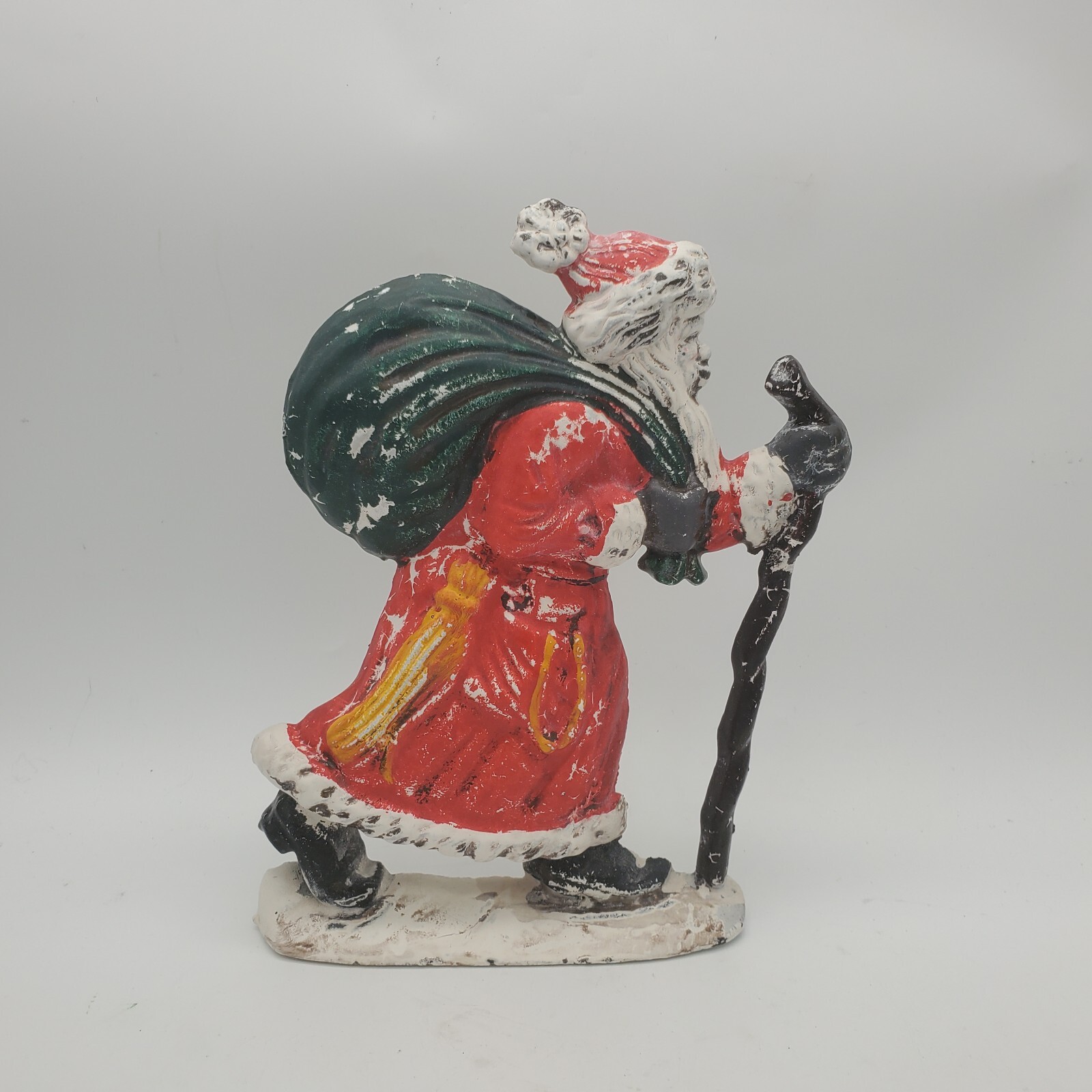 Vintage Cast Iron Santa Walking Stick Toy Bag Door Stop Doorstop Old World 9.5\
