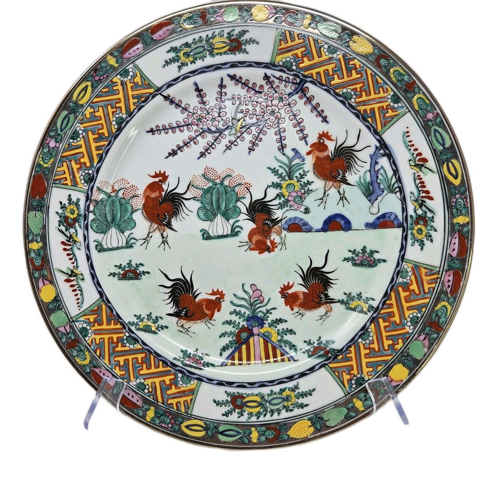 VTG RARE Yuet Tung YT Hand-Painted Hong Kong Rooster 12\