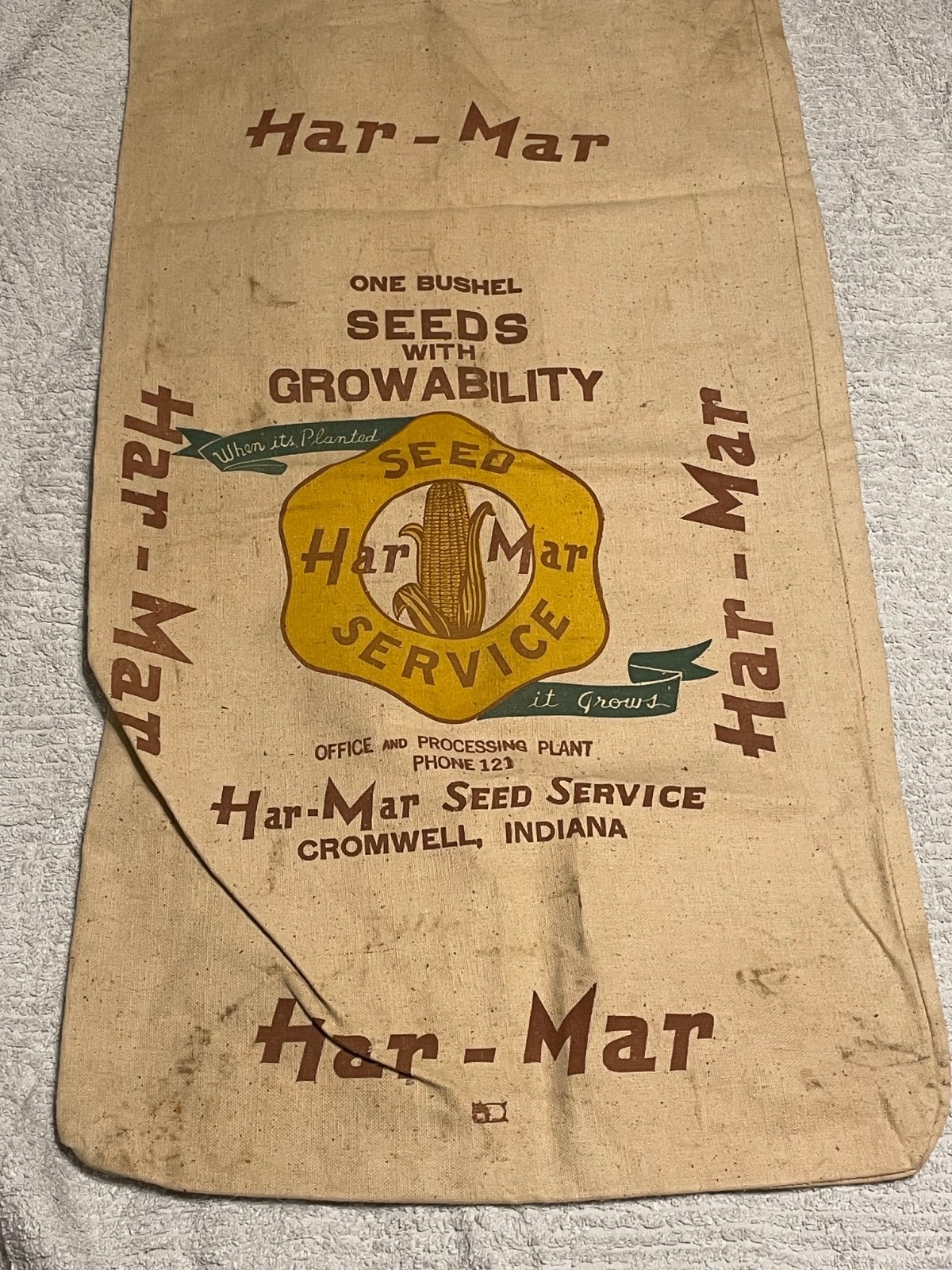 Har-Mar Corn Seed Cloth Seed Bag One Bushel (As Seen) Read Cromwell, Indiana