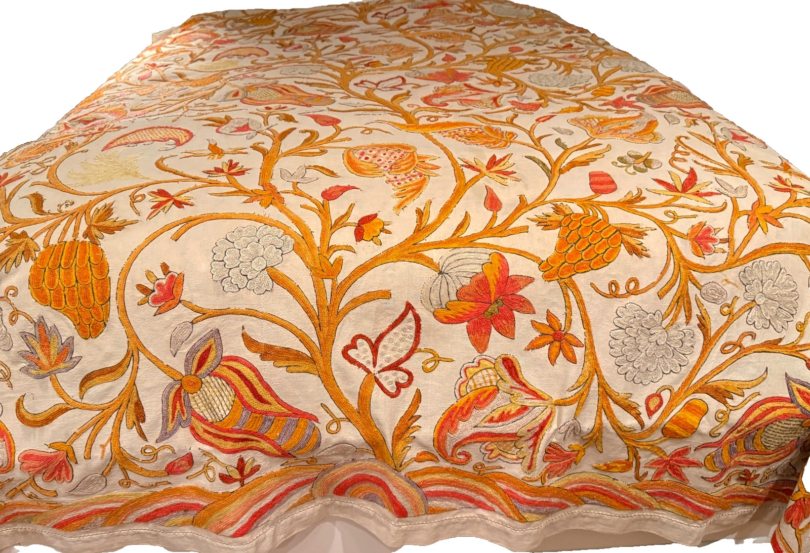 Antique 19th C. Art Nouveau Handmade Crewel Work Bedspread Curtain Panel   ZZ742