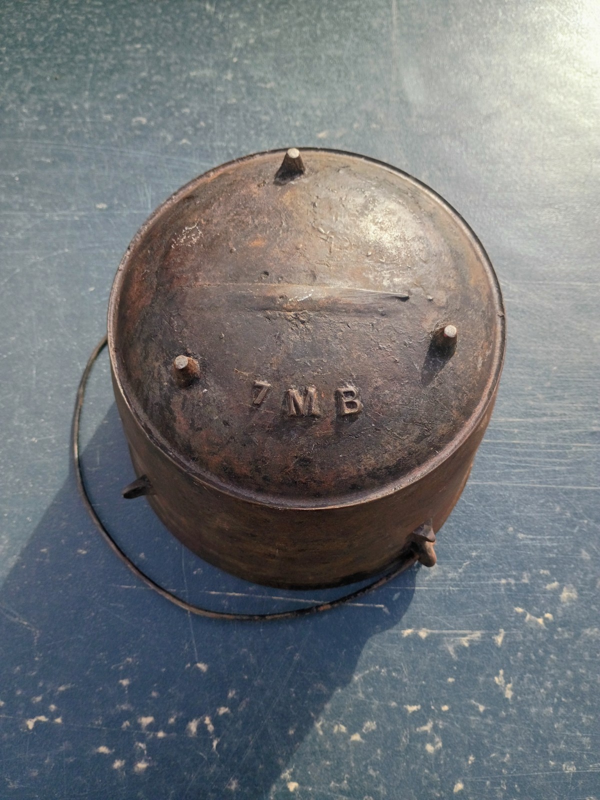 Antique Cast Iron Bean Gate Mark Pot Kettle Three Peg Leg Pre 1880 Stamped 7mb
