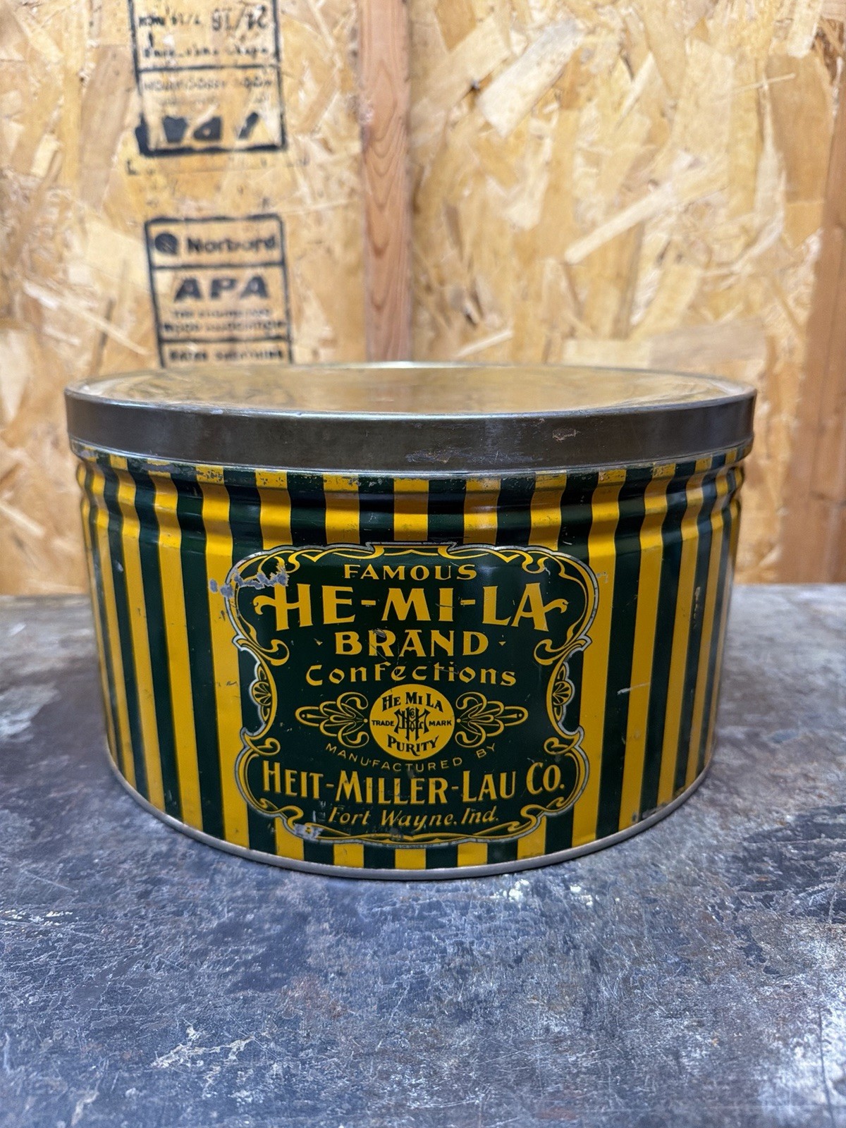 Vintage He-Mi-La Brand Confections Tin Fort Wayne Indiana Antique Candy