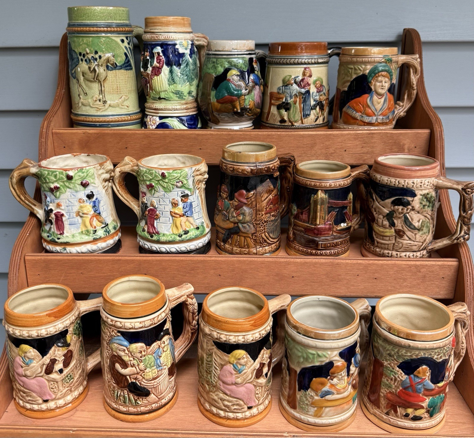15 Antique (1930’s-1940’s) Japanese Majolica (Tin Glazed) Ceramic Steins / Mugs