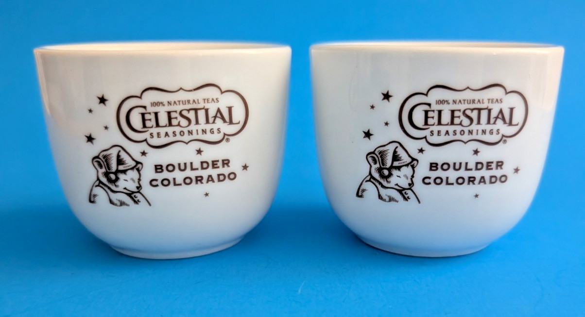 (2) CELESTIAL SEASONINGS Porcelain Tea Cups Vortex Restaurant Ware Handleless